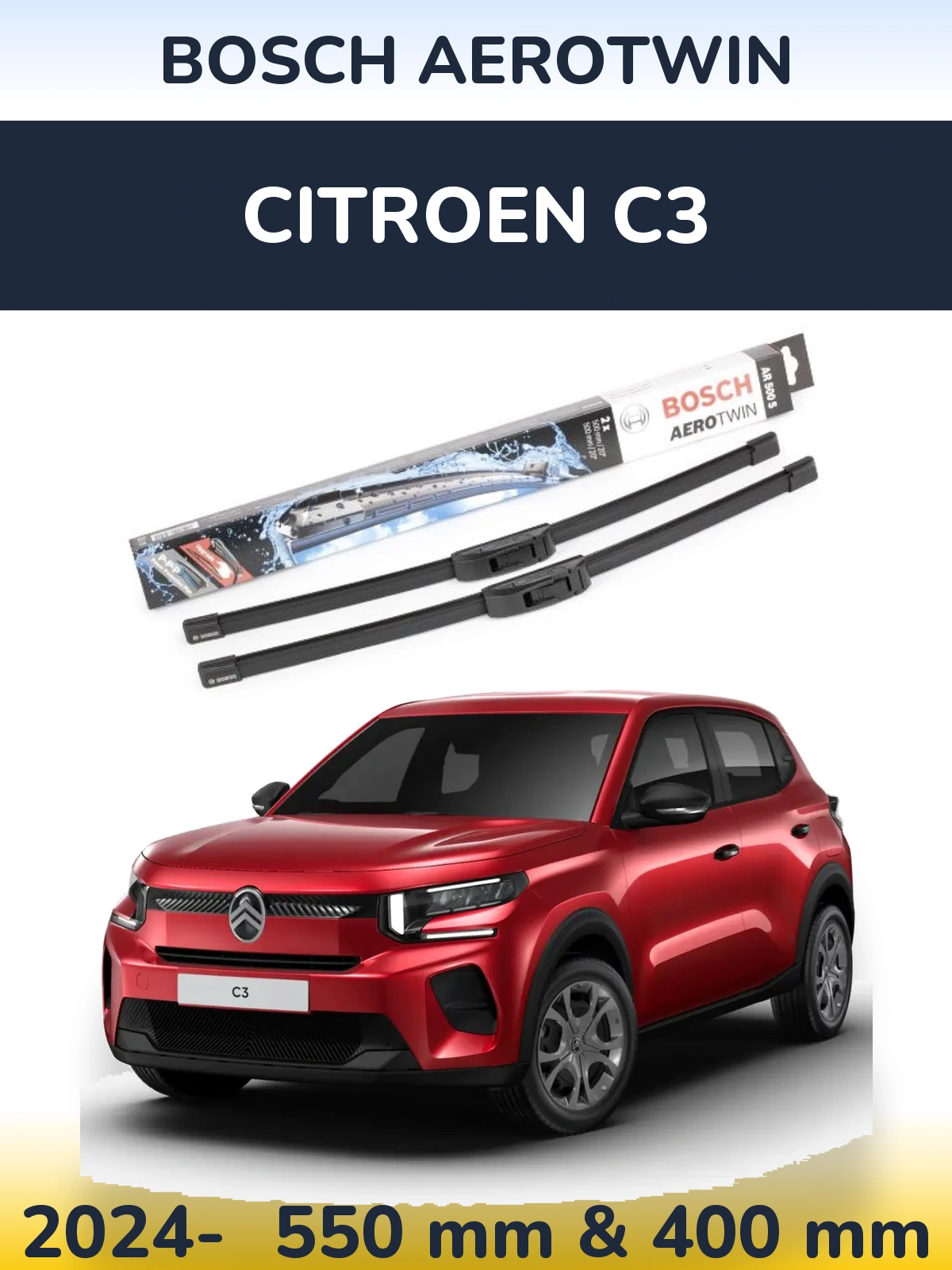 Комплект передних дворников BOSCH AeroTwin 550 & 400 мм для Citroen C3 2024-2026