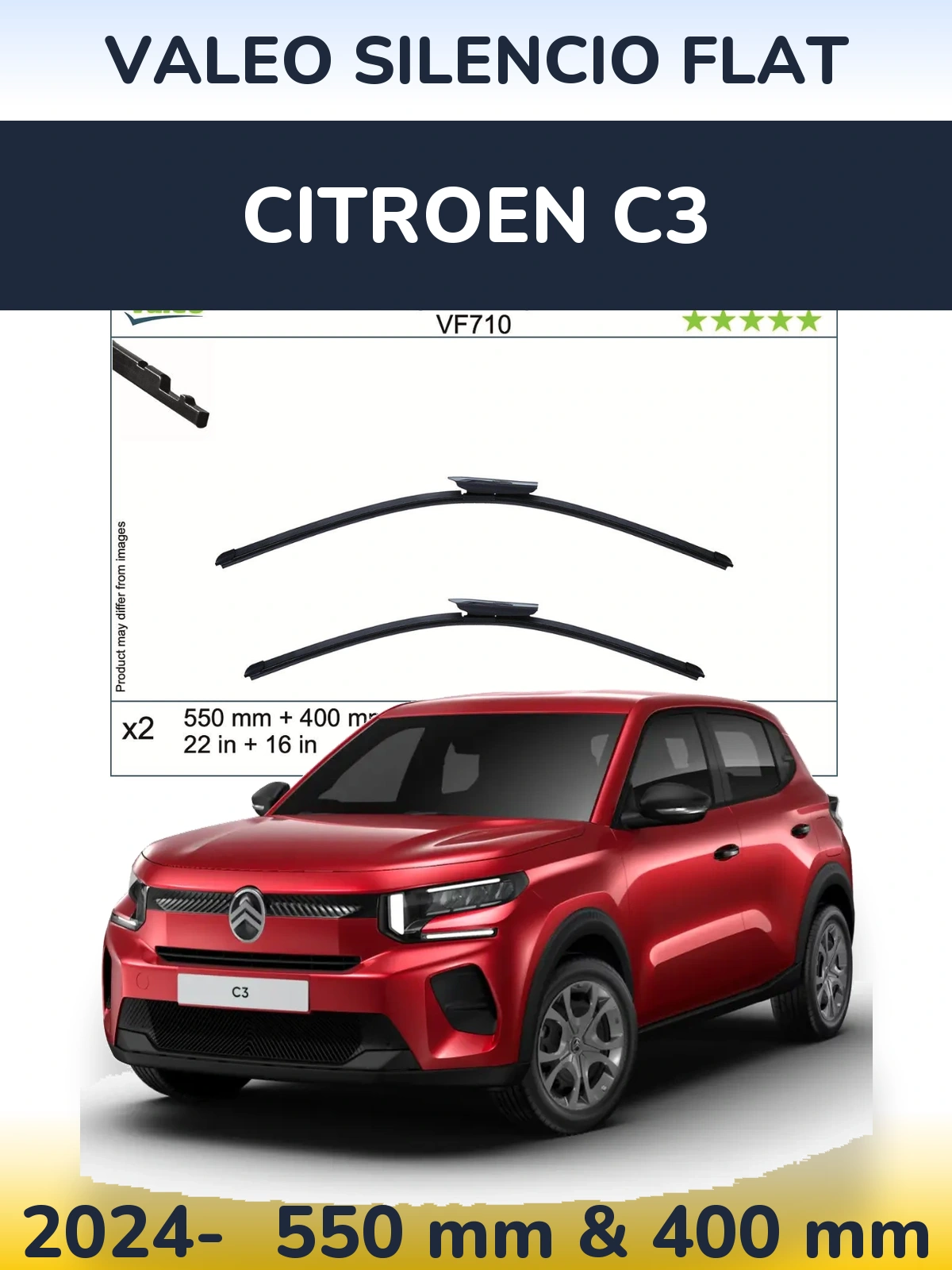Комплект передніх щіток Valeo Silencio Flat 550 & 400 мм для Citroen C3 2024-2026