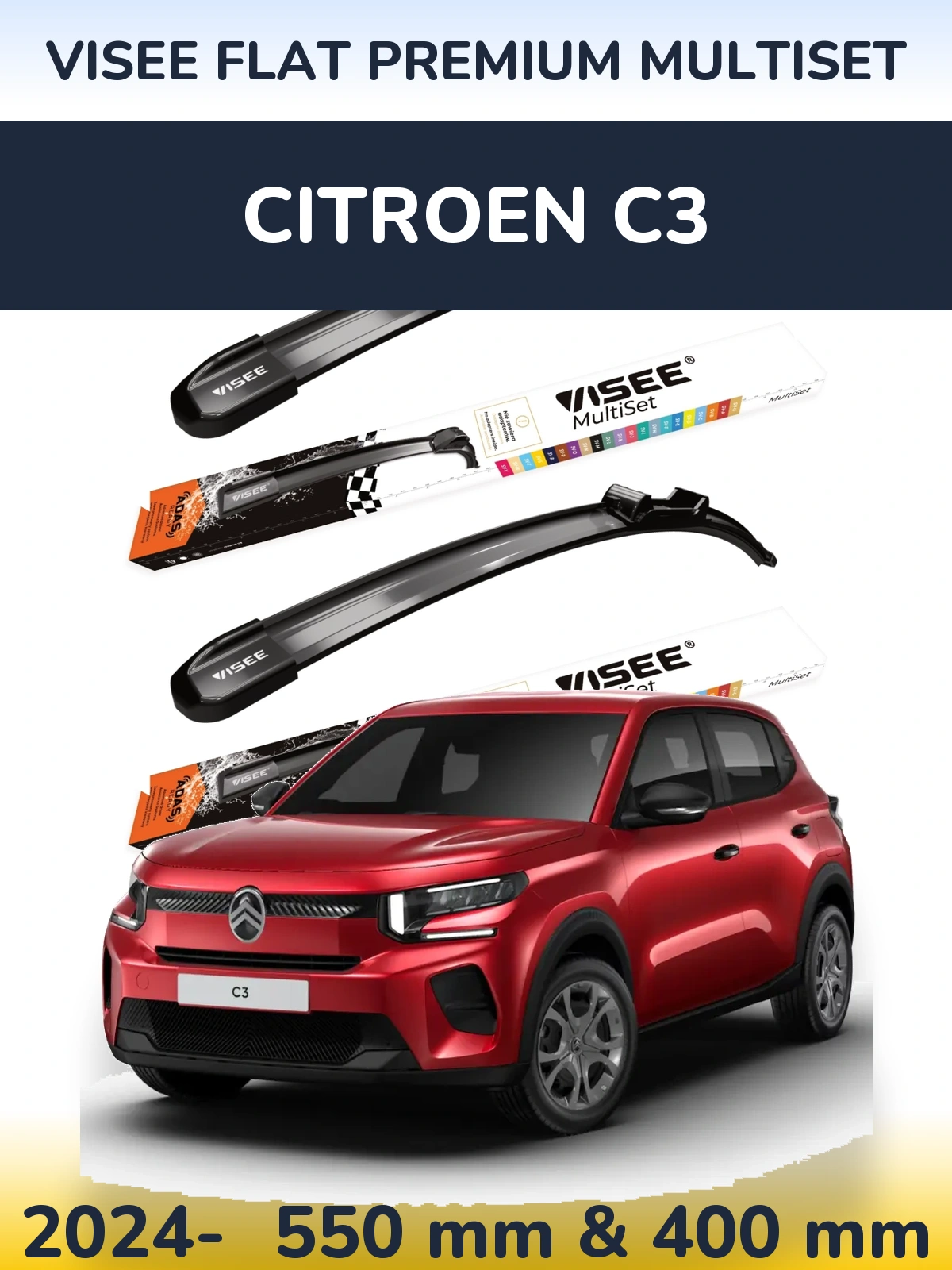 Torkarblad VISEE FLAT PREMIUM MultiSet för Citroen C3