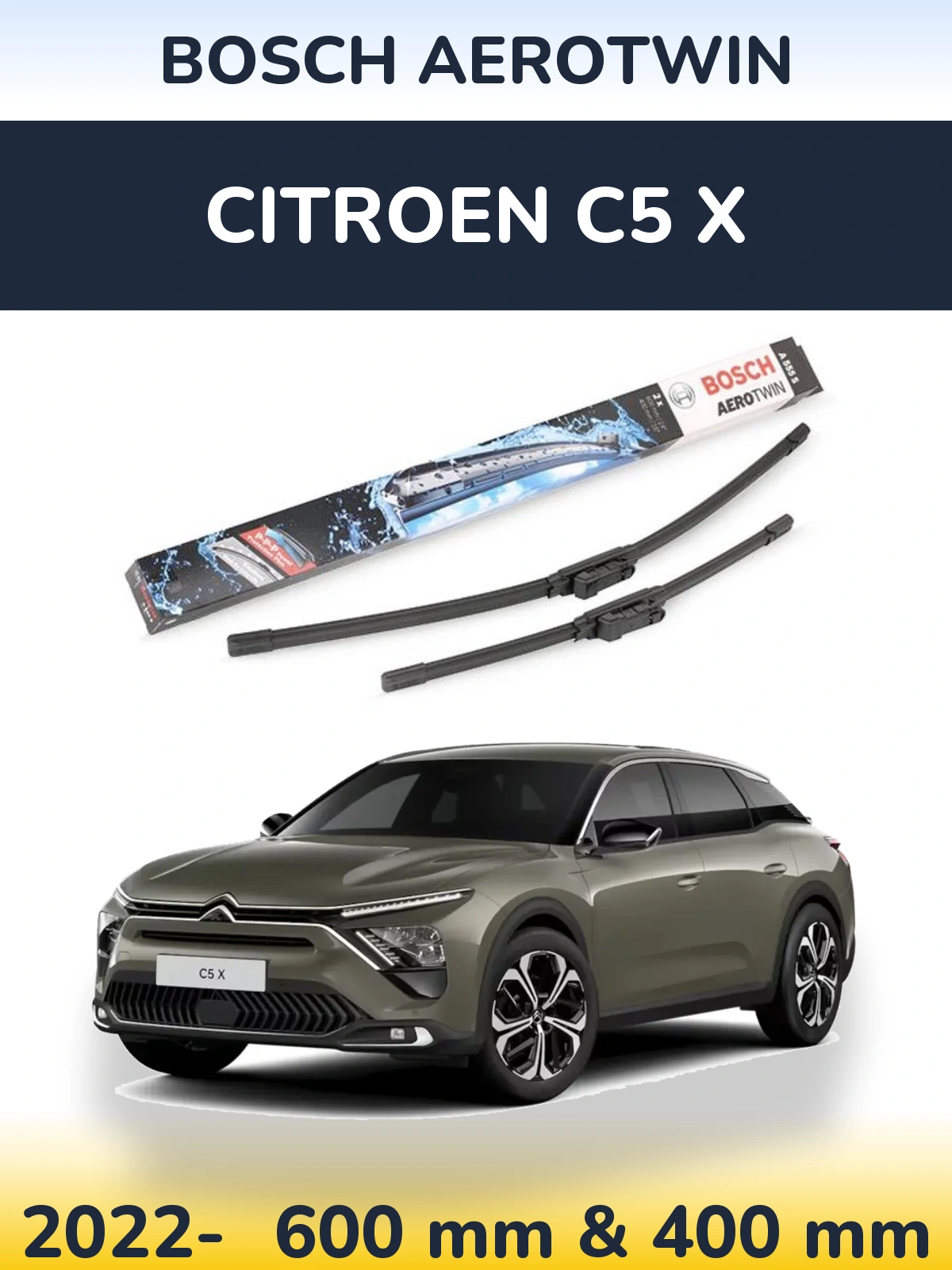 Комплект передніх щіток BOSCH AeroTwin 600 & 400 мм для Citroen C5 X 2022-2026