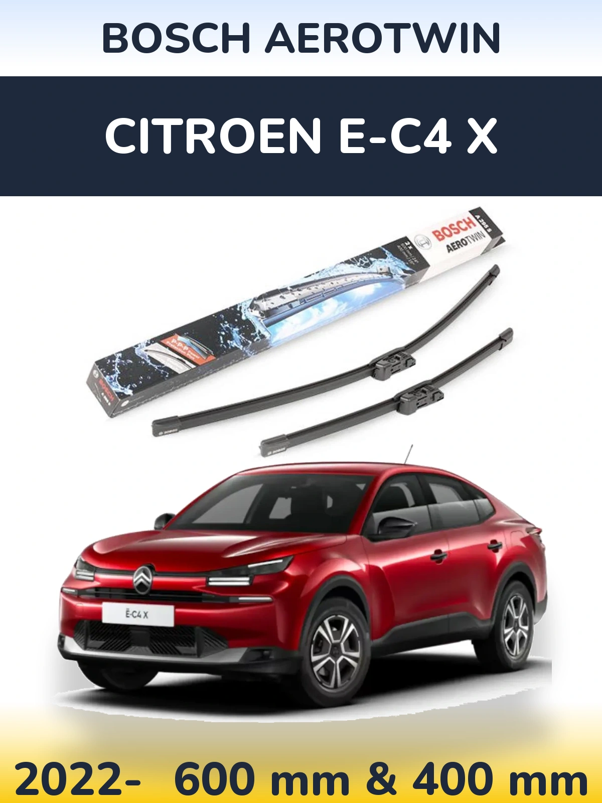 Комплект передніх щіток BOSCH AeroTwin 600 & 400 мм для Citroen e-C4 X 2022-2026