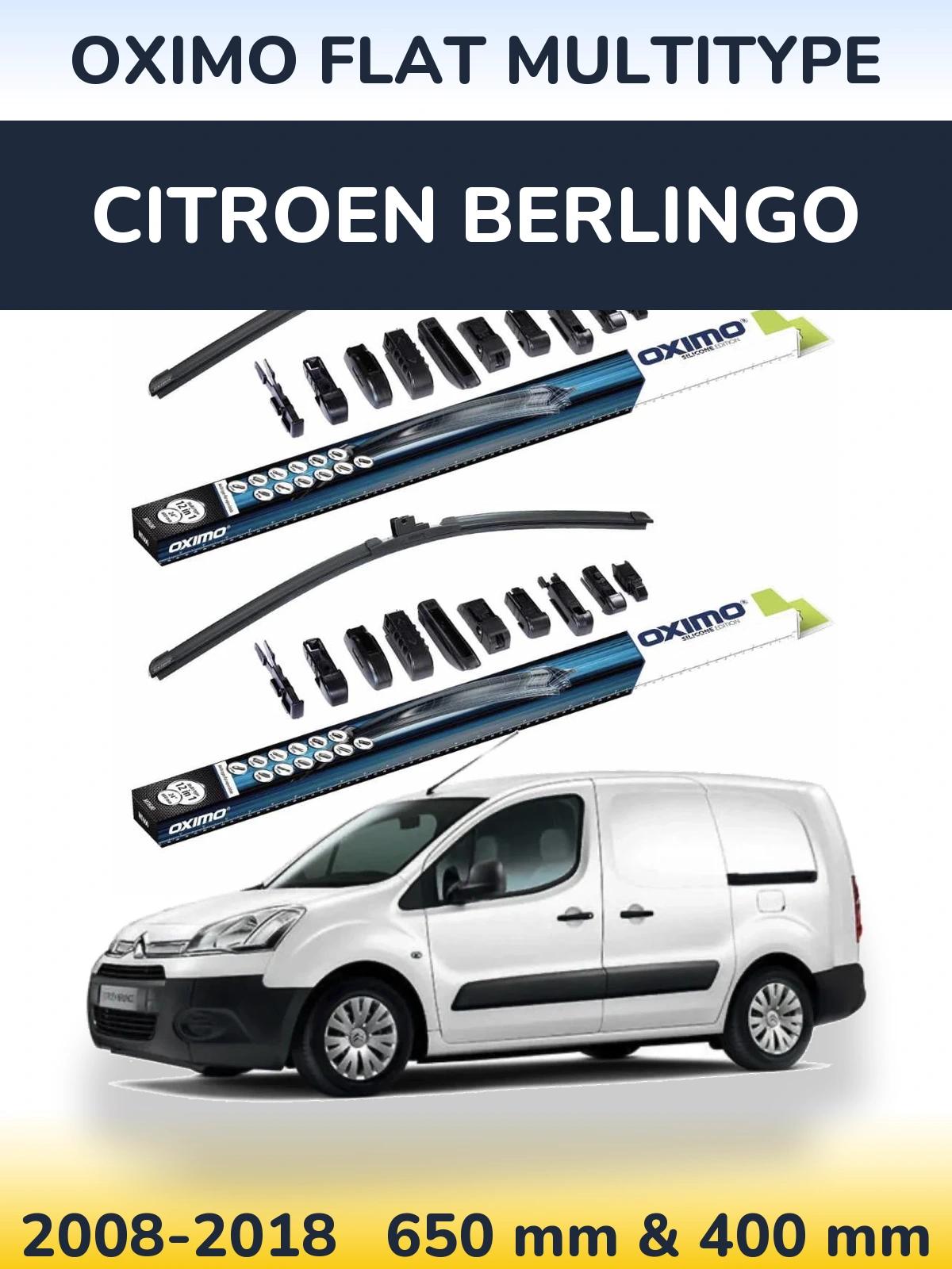 Комплект передніх щіток Oximo Flat MultiТипe 650 & 400 мм для Citroen Berlingo 2008-2018