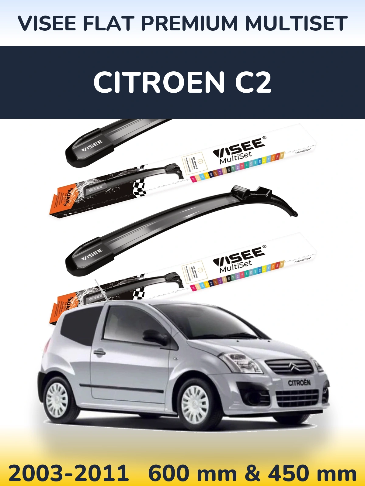 Torkarblad VISEE FLAT PREMIUM MultiSet för Citroen C2
