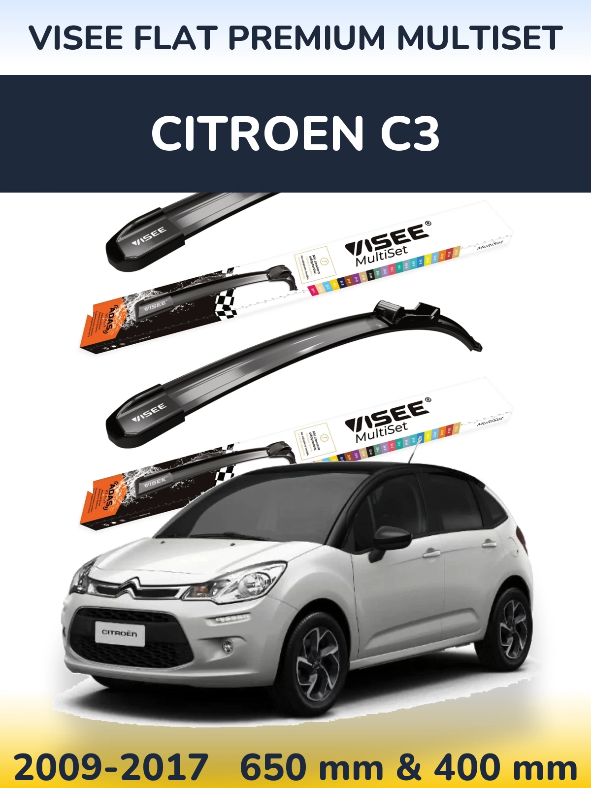 Torkarblad VISEE FLAT PREMIUM MultiSet för Citroen C3