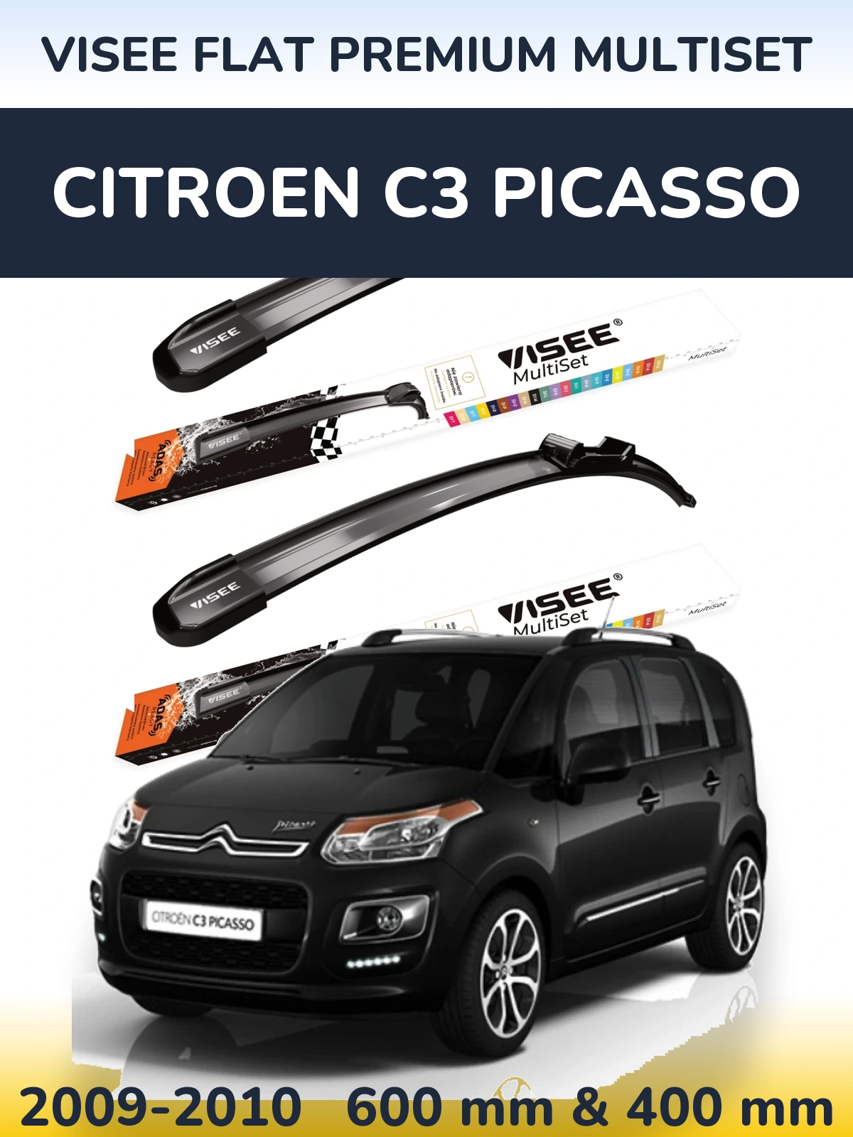 Torkarblad VISEE FLAT PREMIUM MultiSet för Citroen C3 Picasso