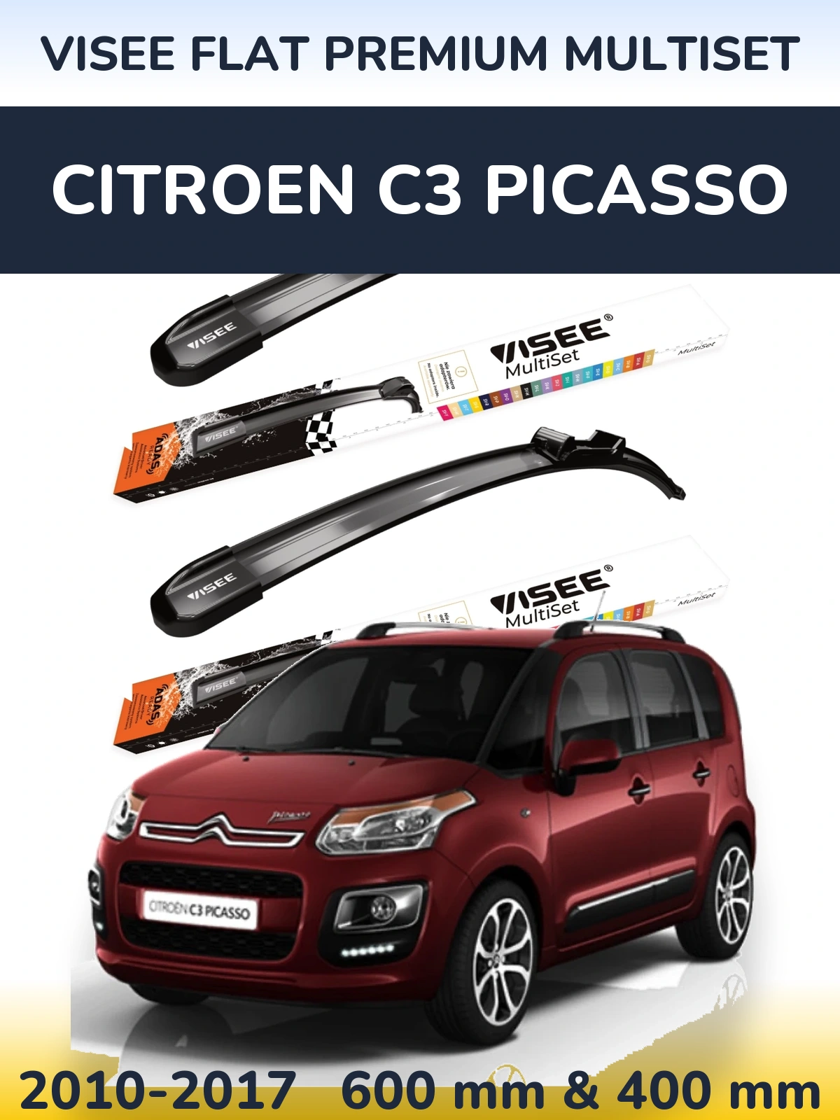 Torkarblad VISEE FLAT PREMIUM MultiSet för Citroen C3 Picasso