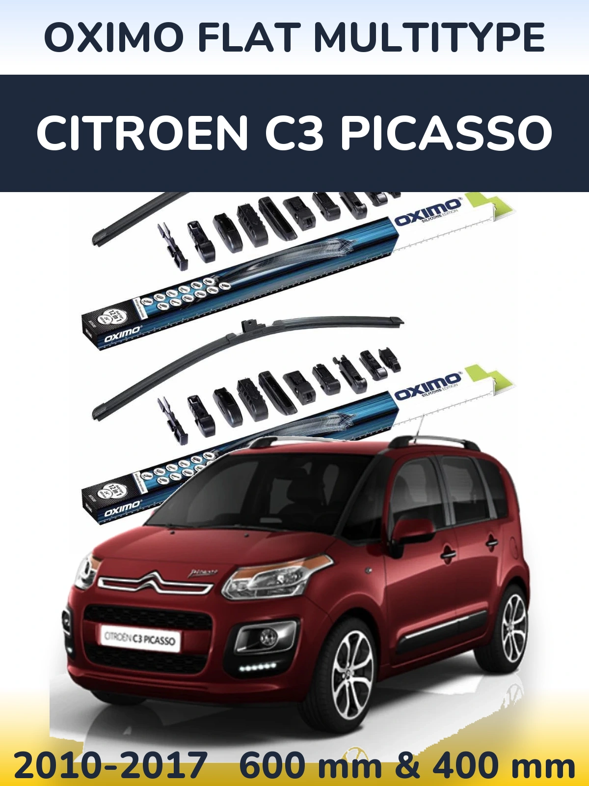 Комплект передних дворников Oximo Flat MultiТипe 600 & 400 мм для Citroen C3 Picasso 2010-2017