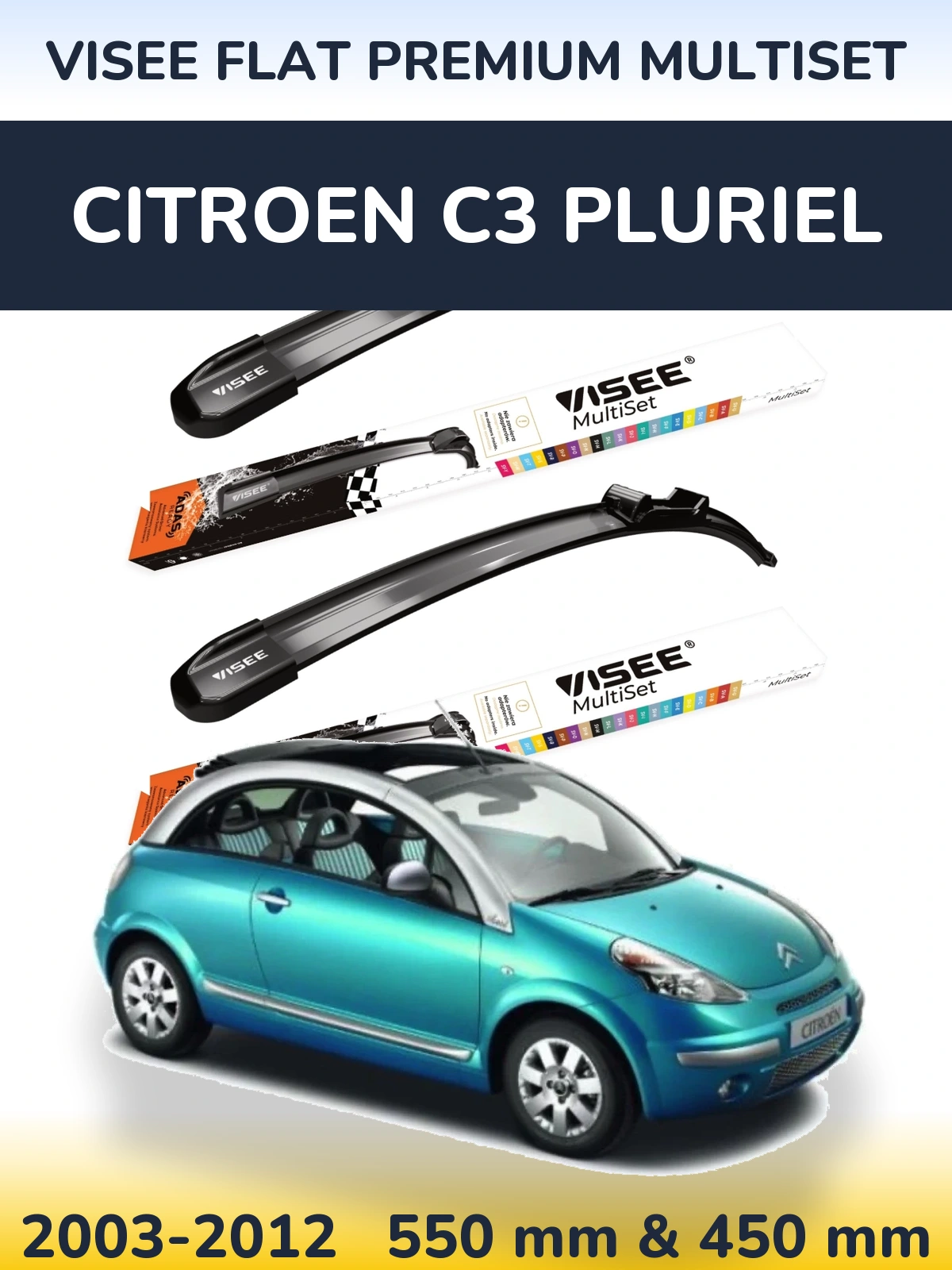 Torkarblad VISEE FLAT PREMIUM MultiSet för Citroen C3 Pluriel