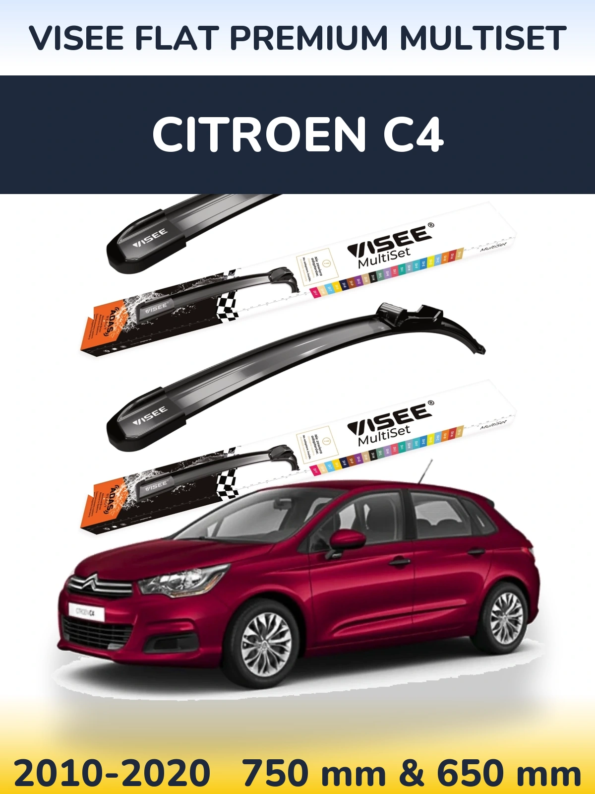 Torkarblad VISEE FLAT PREMIUM MultiSet för Citroen C4