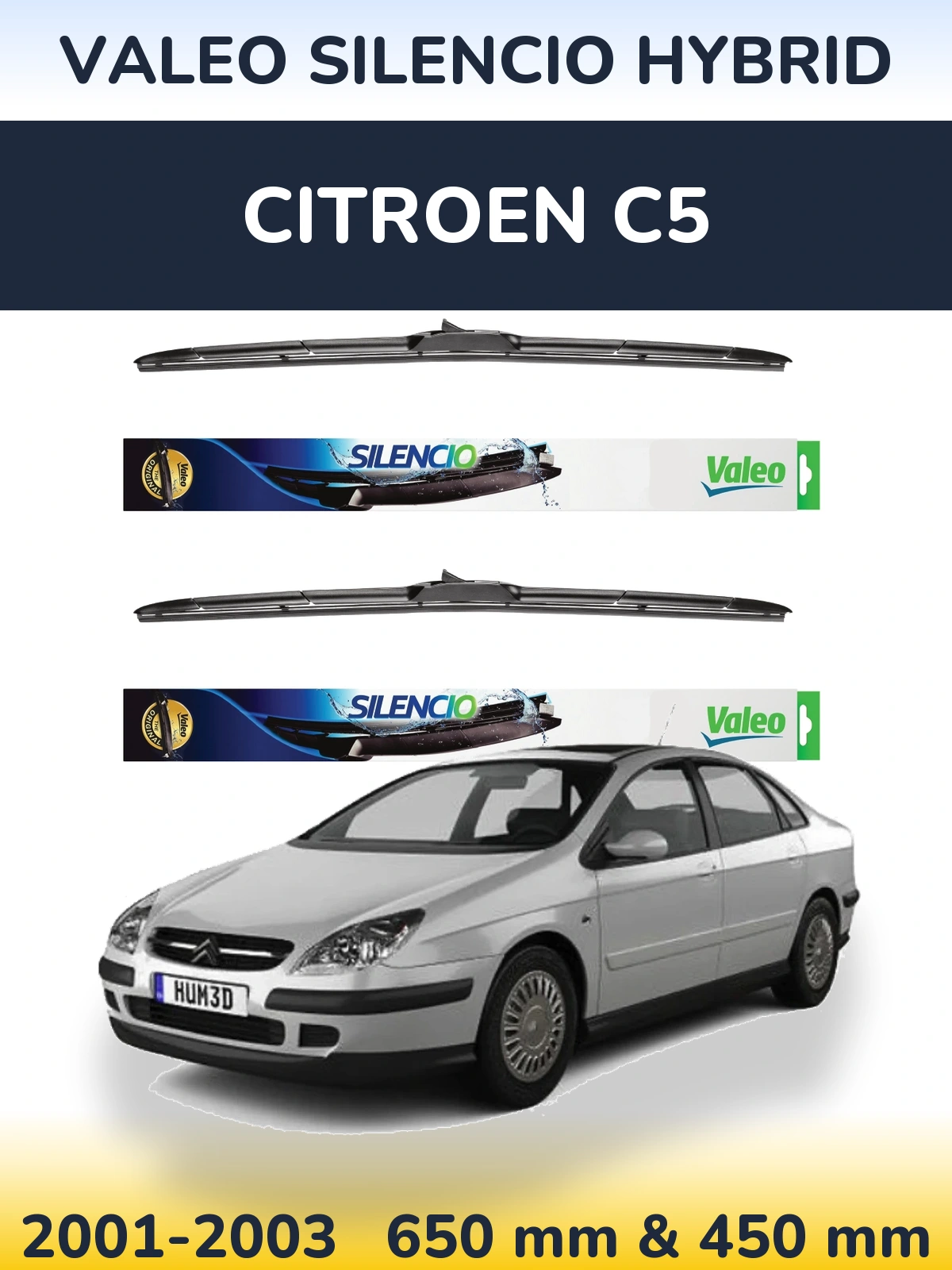 Комплект передніх щіток Valeo Silencio Hybrid 650 & 450 мм для Citroen C5 2001-2003