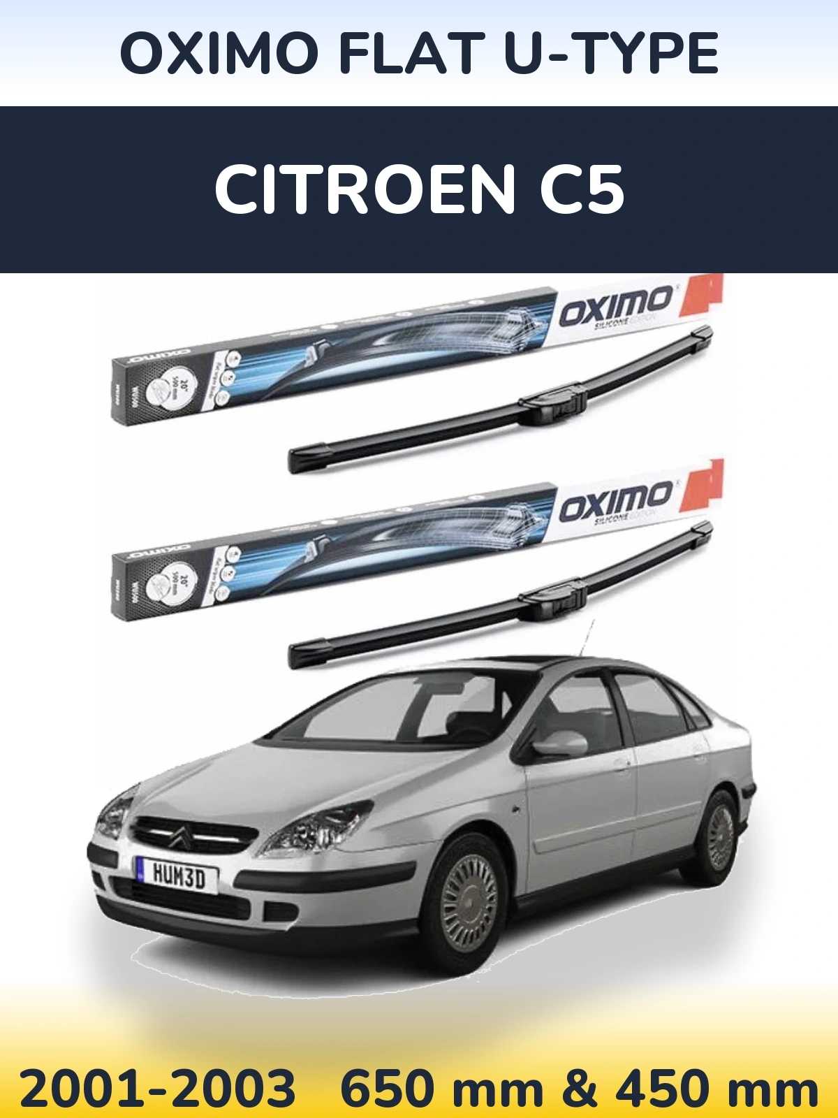 Комплект передніх щіток Oximo Flat U-type 650 & 450 мм для Citroen C5 2001-2003