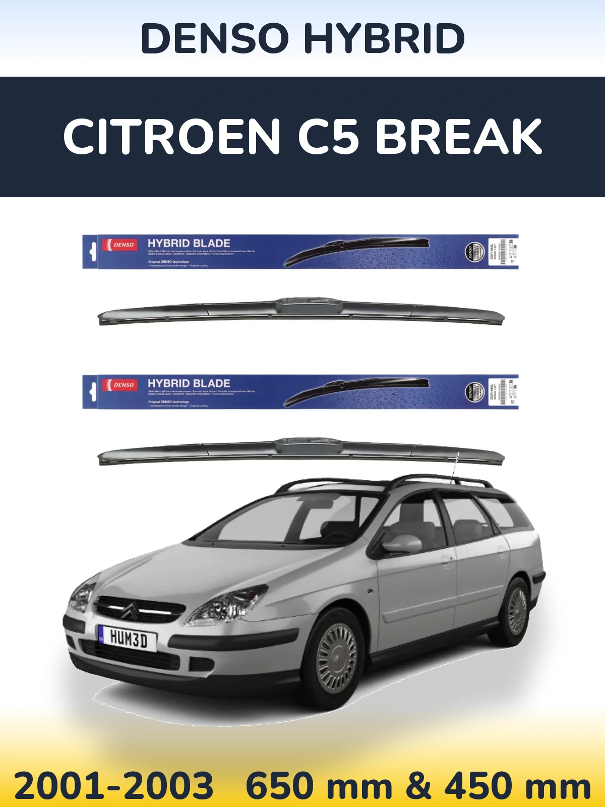 Комплект передніх щіток Denso Hybrid 650 & 450 мм для Citroen C5 Break 2001-2003