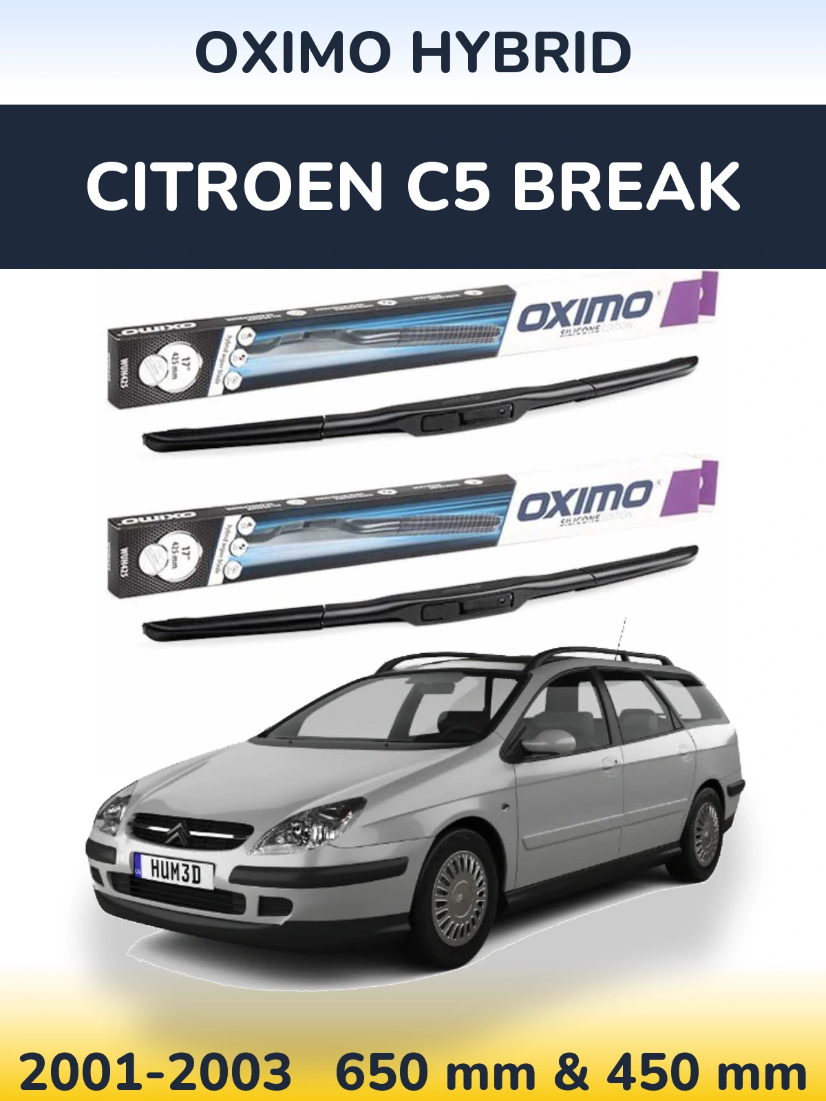 Комплект передніх щіток Oximo Hybrid 650 & 450 мм для Citroen C5 Break 2001-2003