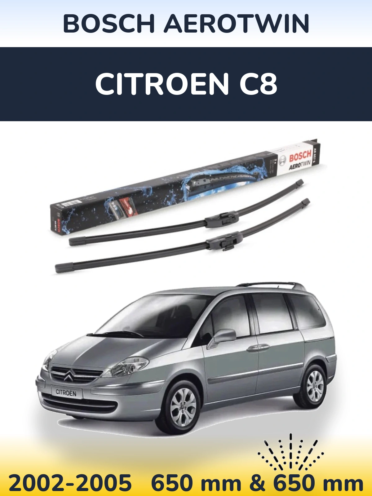 Front wiper blade set BOSCH AeroTwin 650 & 650 mm for Citroen C8 2002-2005