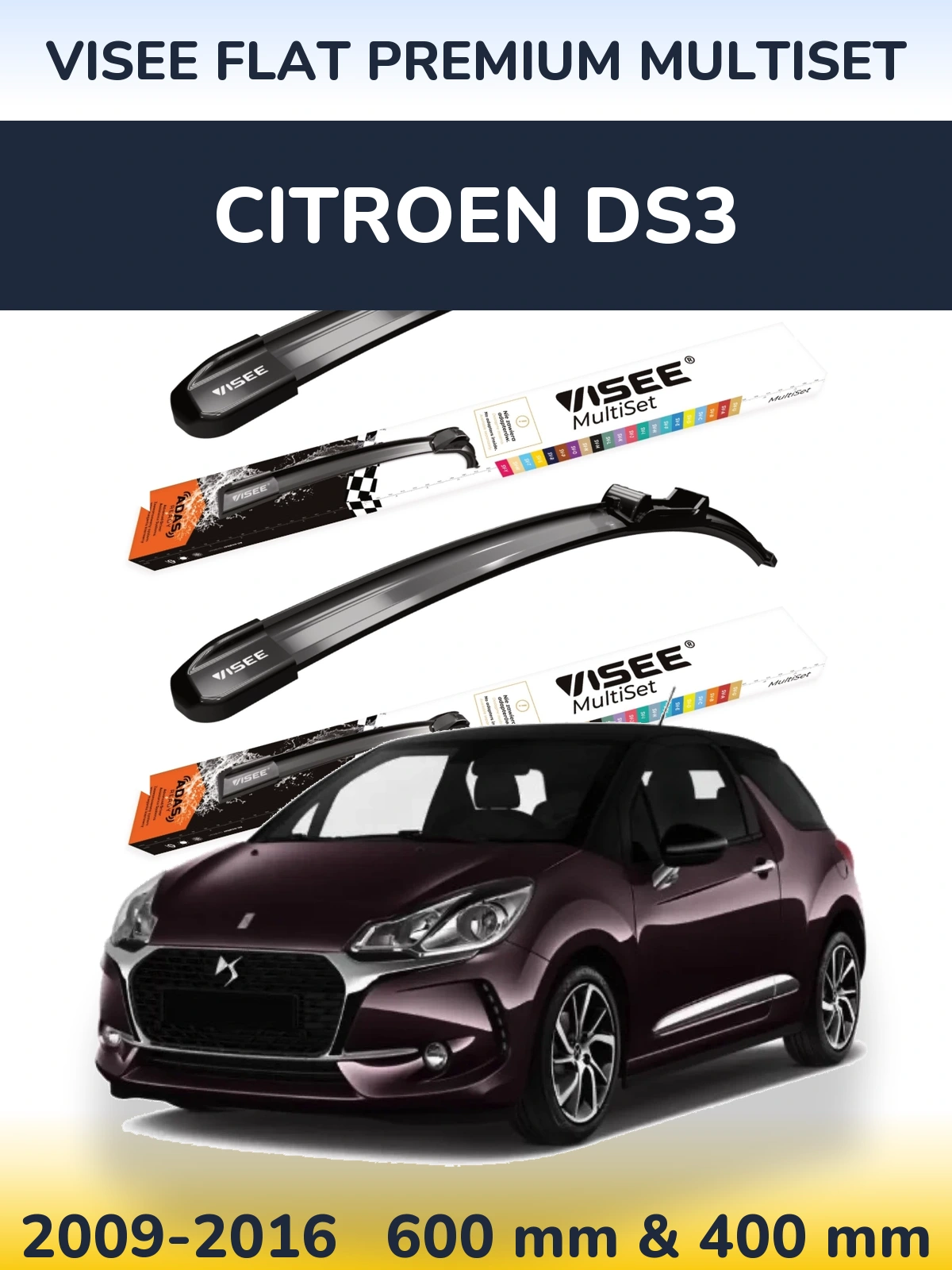 Torkarblad VISEE FLAT PREMIUM MultiSet för Citroen DS3