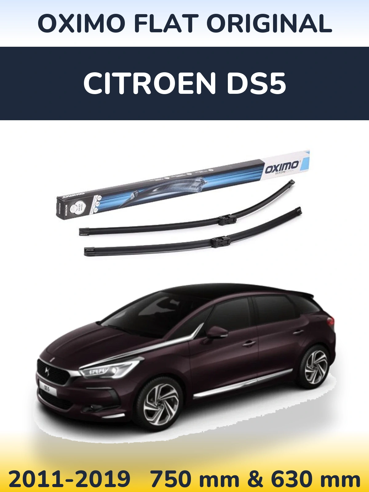 Комплект передніх щіток Oximo Flat Original 750 & 650 мм для Citroen DS5 2011-2019