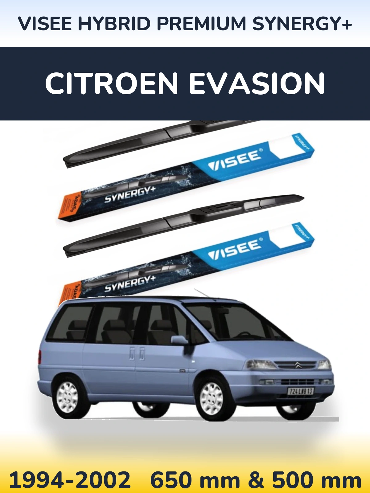 Комплект передних дворников VISEE HYBRID PREMIUM SYNERGY+ 650 & 500 мм для Citroen Evasion 1994-2002