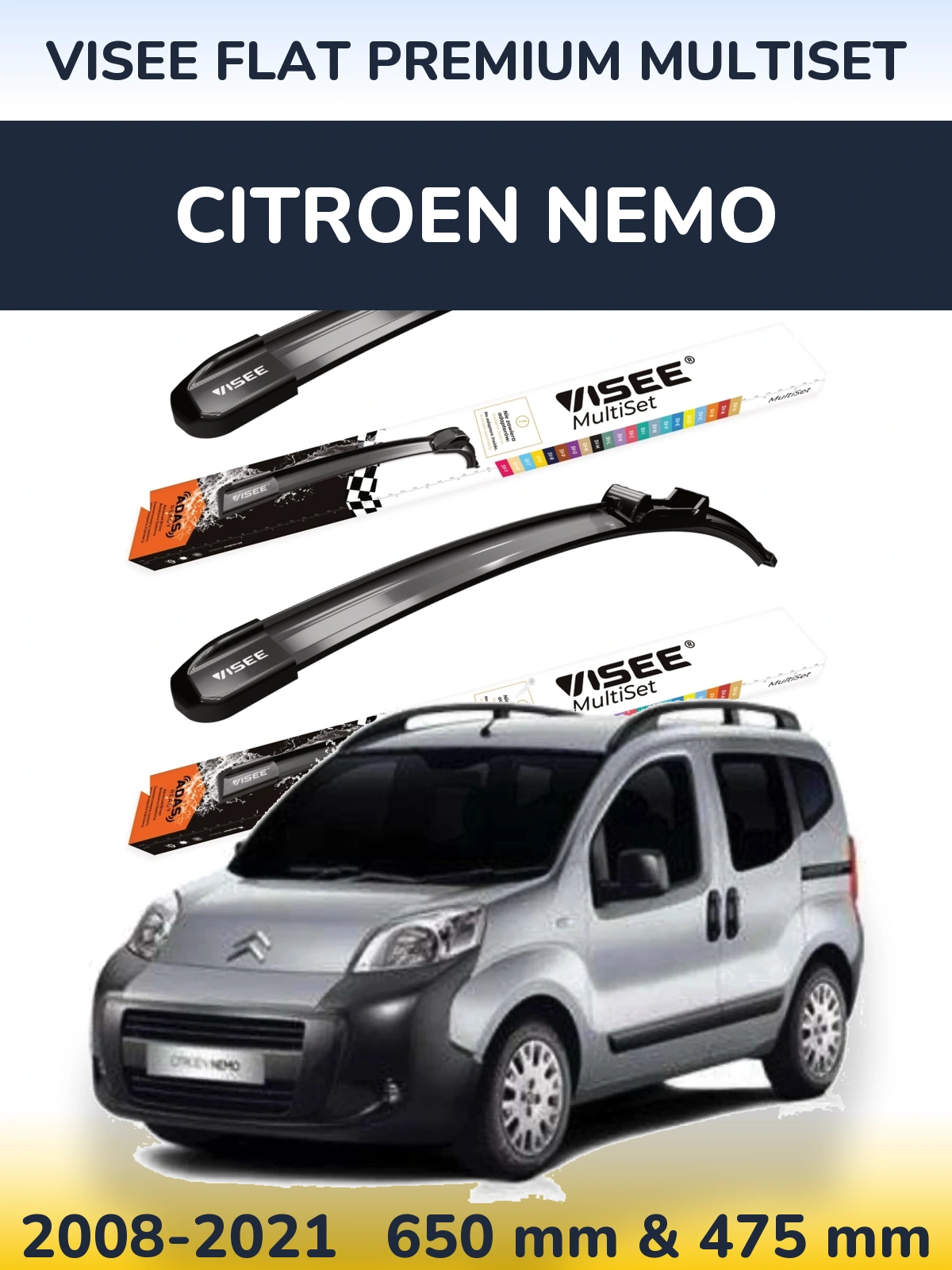 Torkarblad VISEE FLAT PREMIUM MultiSet för Citroen Nemo
