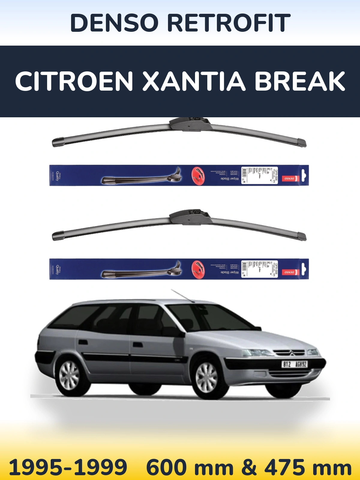 Комплект передніх щіток Denso Retrofit 600 & 475 мм для Citroen Xantia Break 1995-1999