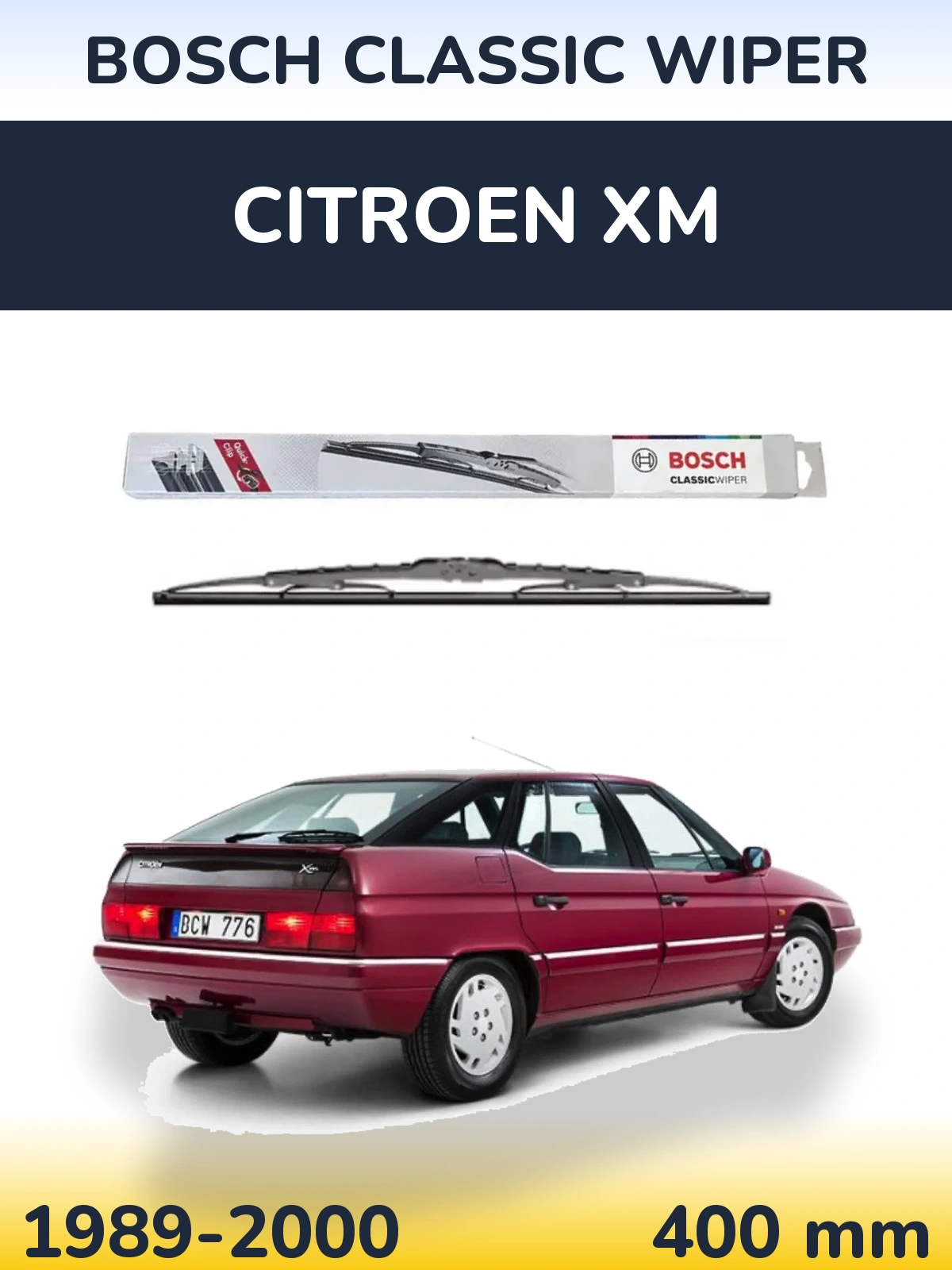 Rear wiper blade BOSCH Classic Wiper 400 mm for Citroen XM 1989-2000