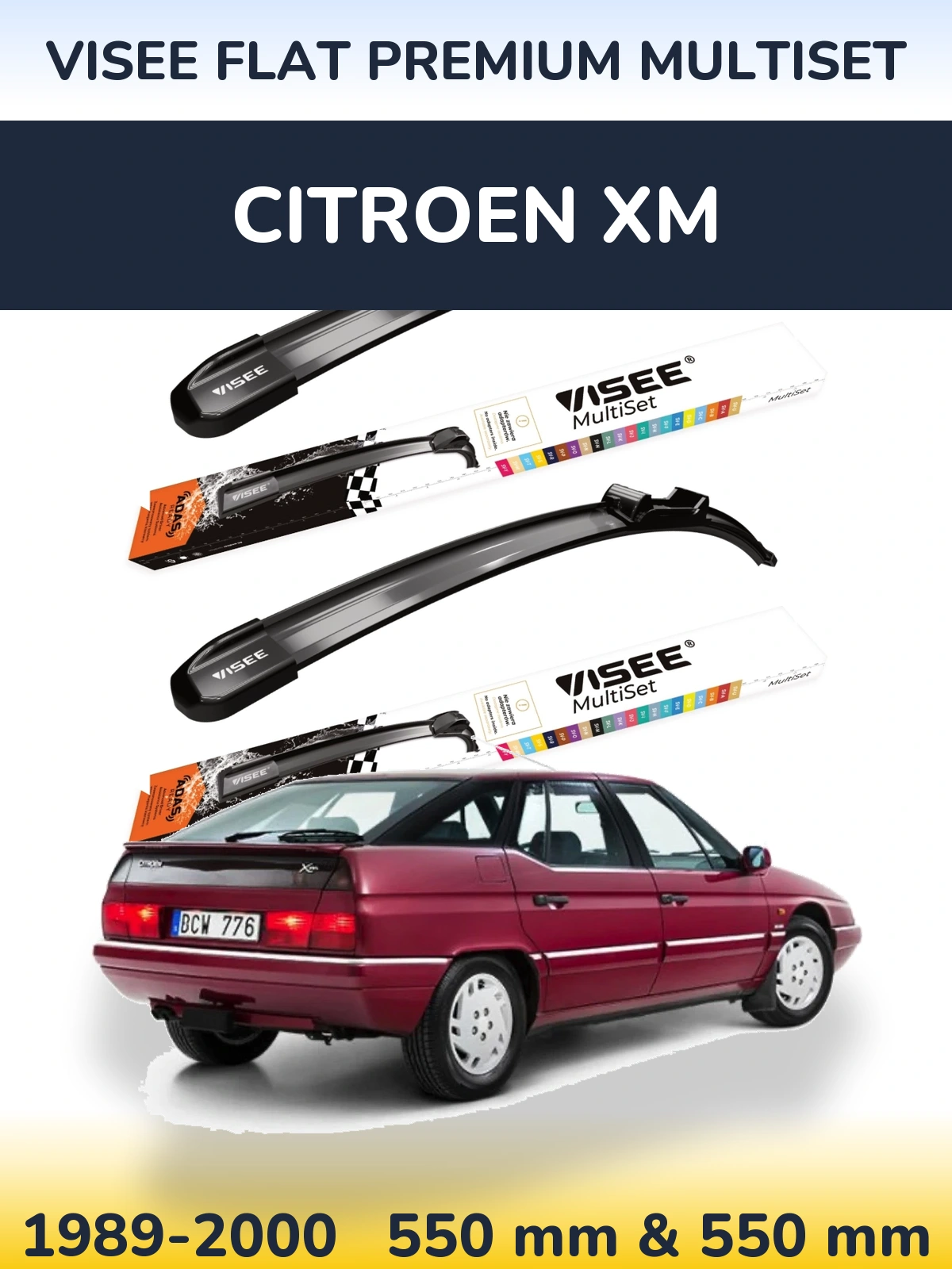Front wiper blade set VISEE FLAT PREMIUM MultiSet 550 & 550 mm for Citroen XM 1989-2000