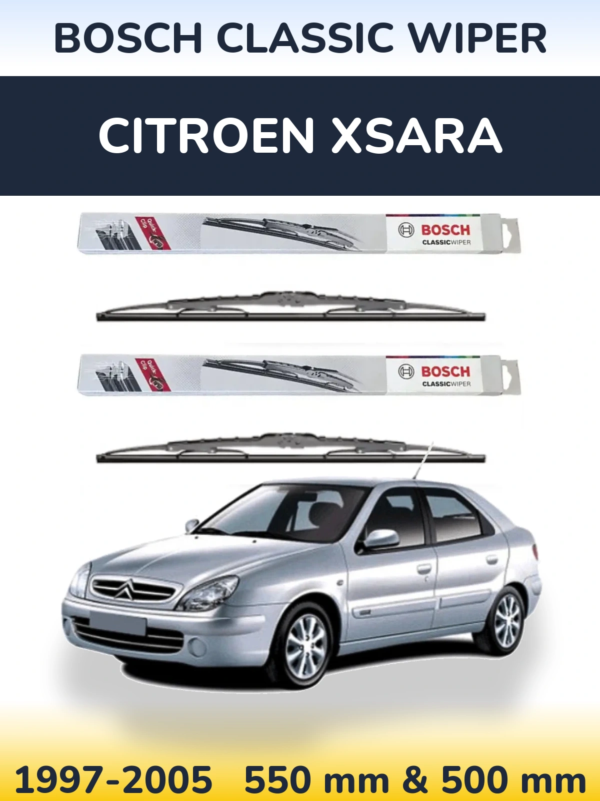 Комплект передніх щіток BOSCH Classic Wiper 550 & 500 мм для Citroen Xsara 1997-2005
