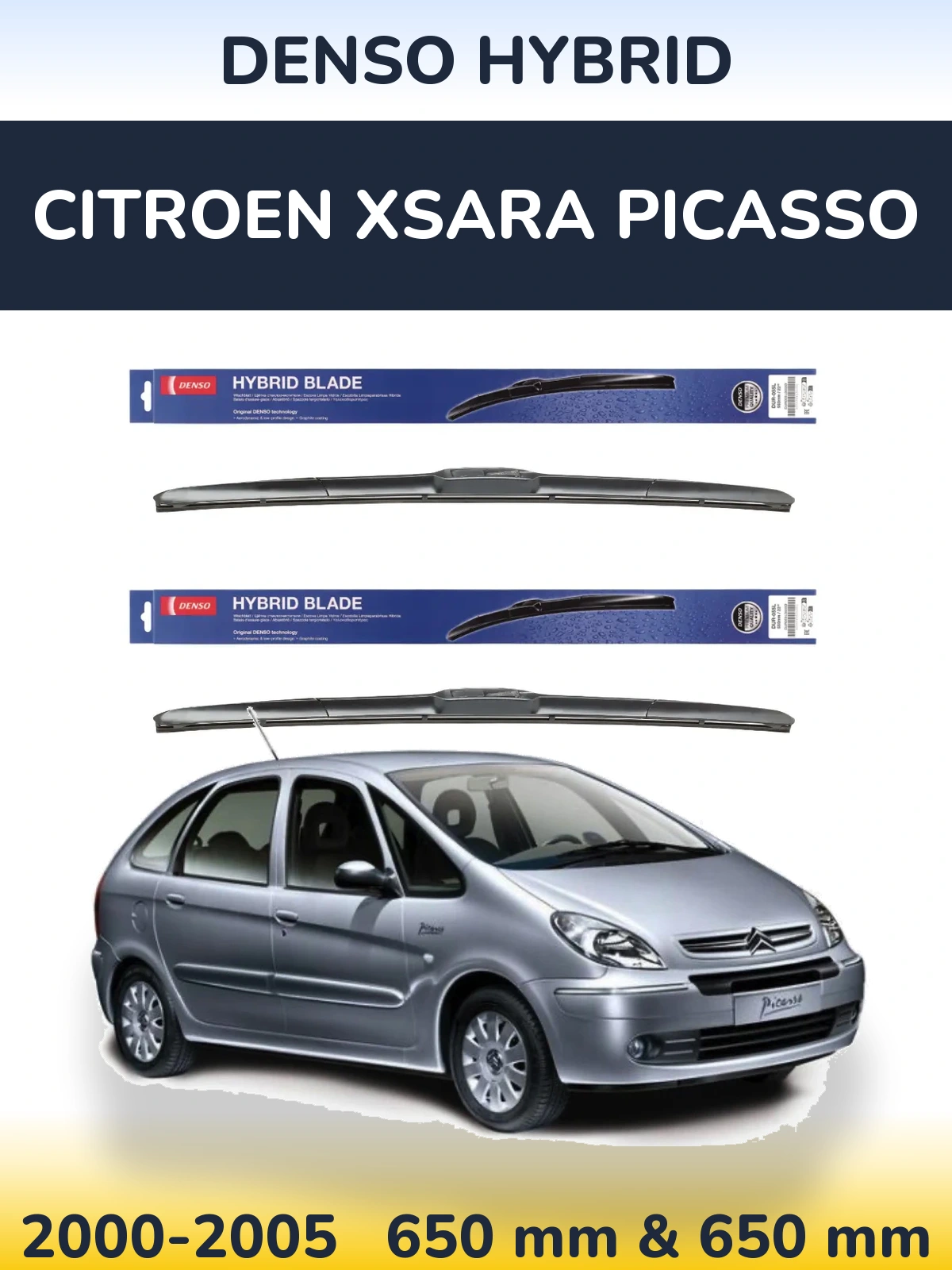 Комплект передних дворников Denso Hybrid 650 & 650 мм для Citroen Xsara Picasso 2000-2005