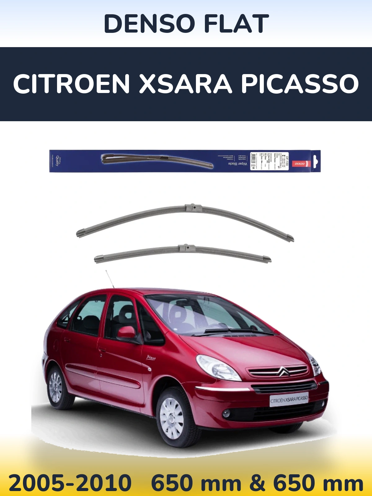 Front wiper blade set Denso Flat 650 & 650 mm for Citroen Xsara Picasso 2005-2010