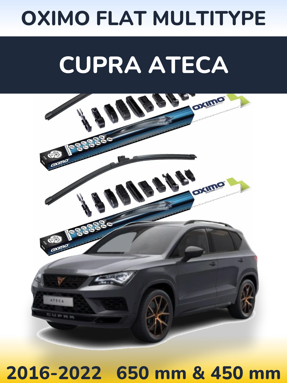 Комплект передних дворников Oximo Flat MultiТипe 650 & 450 мм для Cupra Ateca 2016-2022