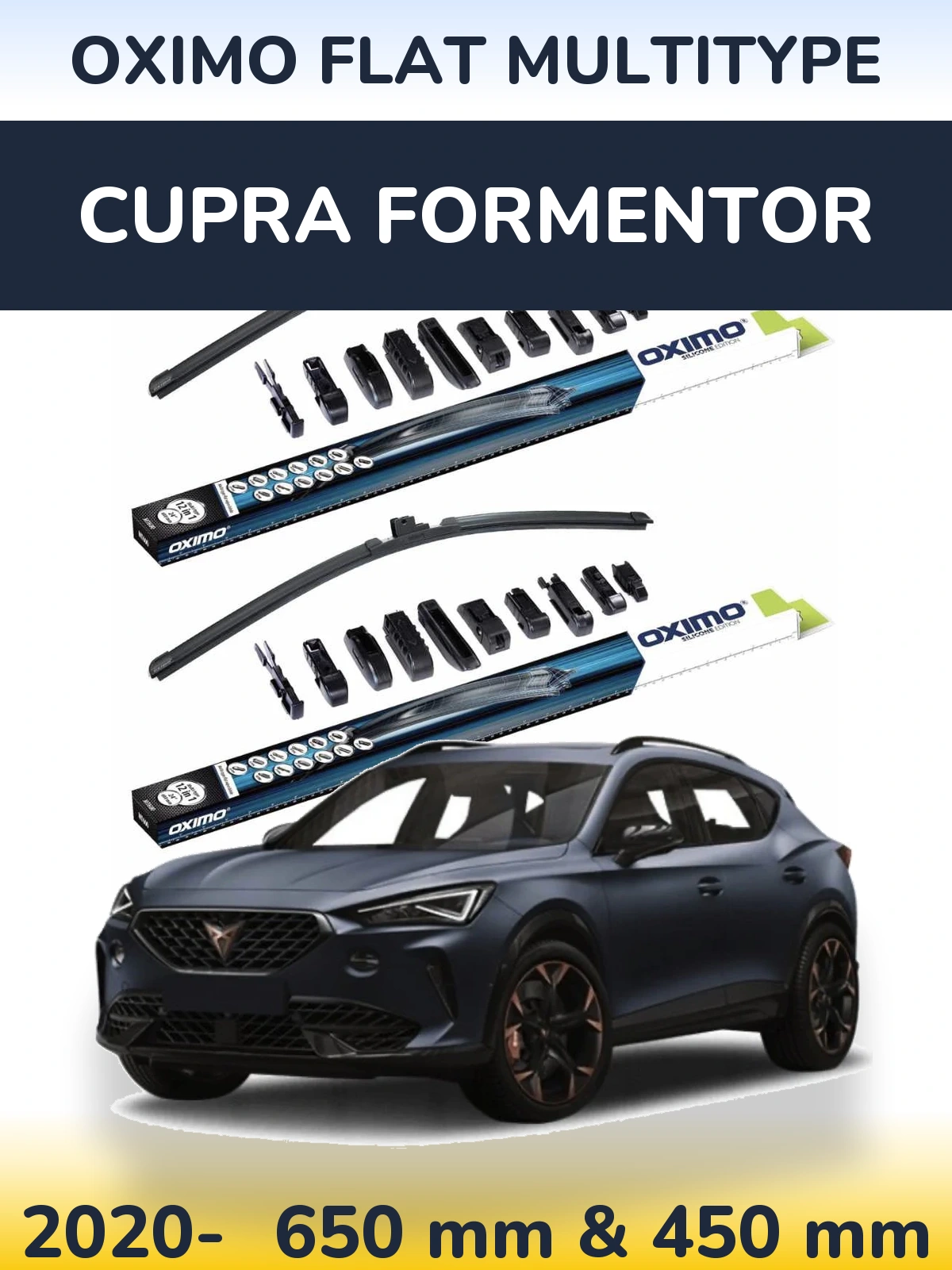 Front wiper blade set Oximo Flat MultiTypee 650 & 450 mm for Cupra Formentor 2020-2026