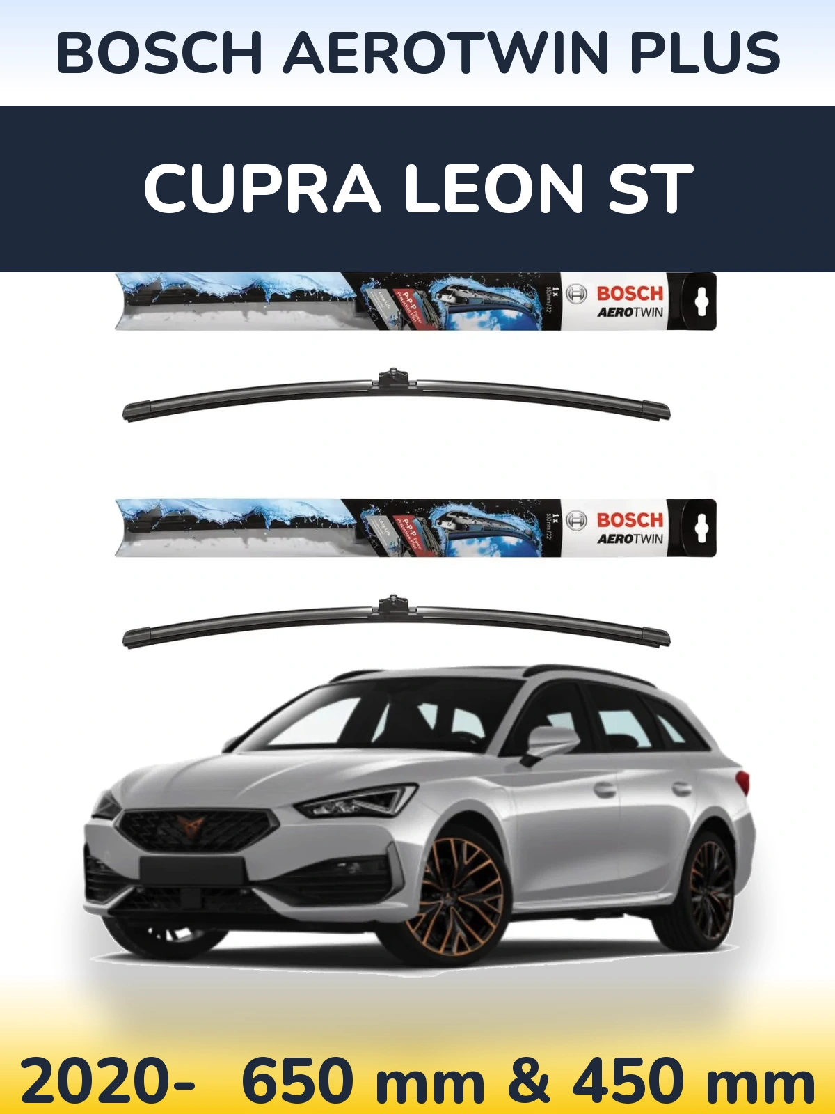 Комплект передних дворников BOSCH AeroTwin Plus 650 & 450 мм для Cupra Leon ST 2020-2026