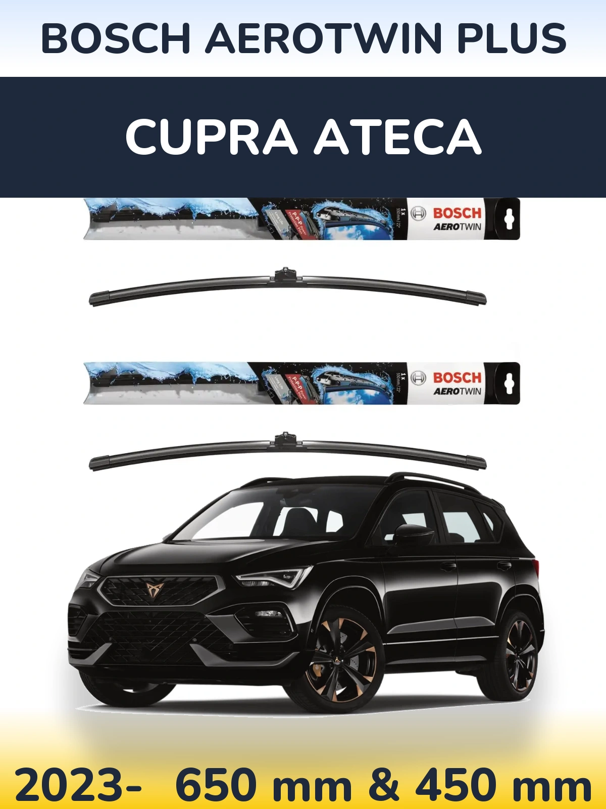 Комплект передніх щіток BOSCH AeroTwin Plus 650 & 450 мм для Cupra Ateca 2023-2026