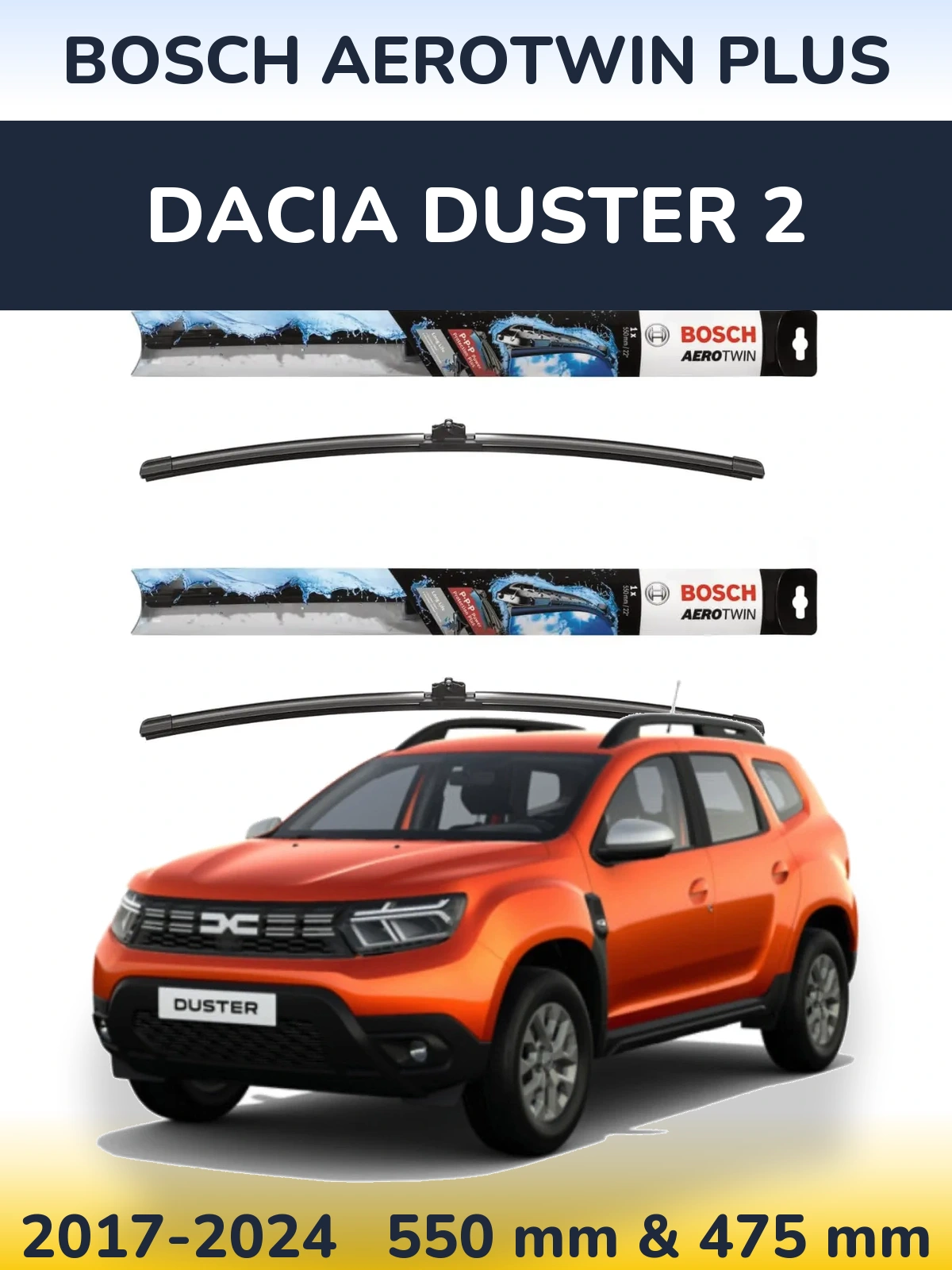 Комплект передніх щіток BOSCH AeroTwin Plus 550 & 475 мм для Dacia Duster 2 2017-2024