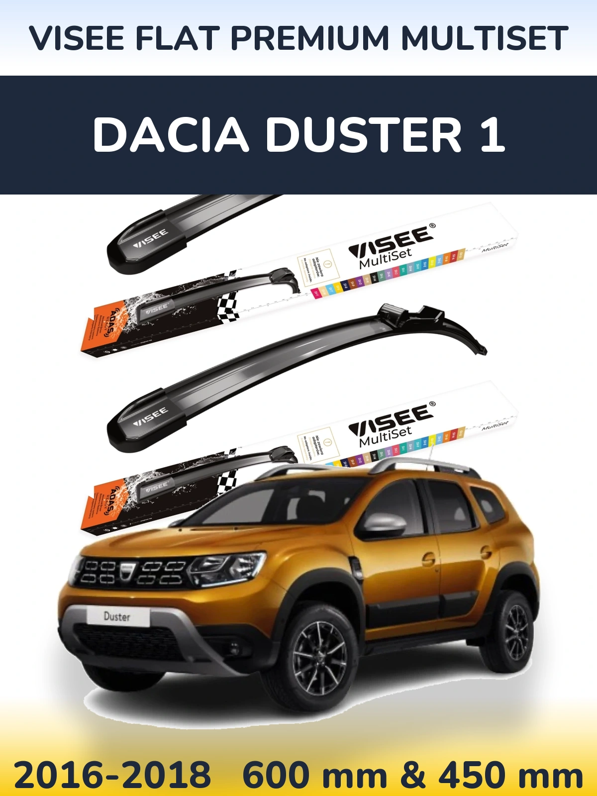 Комплект передніх щіток VISEE FLAT PREMIUM MultiSet 600 & 450 мм для Dacia Duster 1 2016-2018