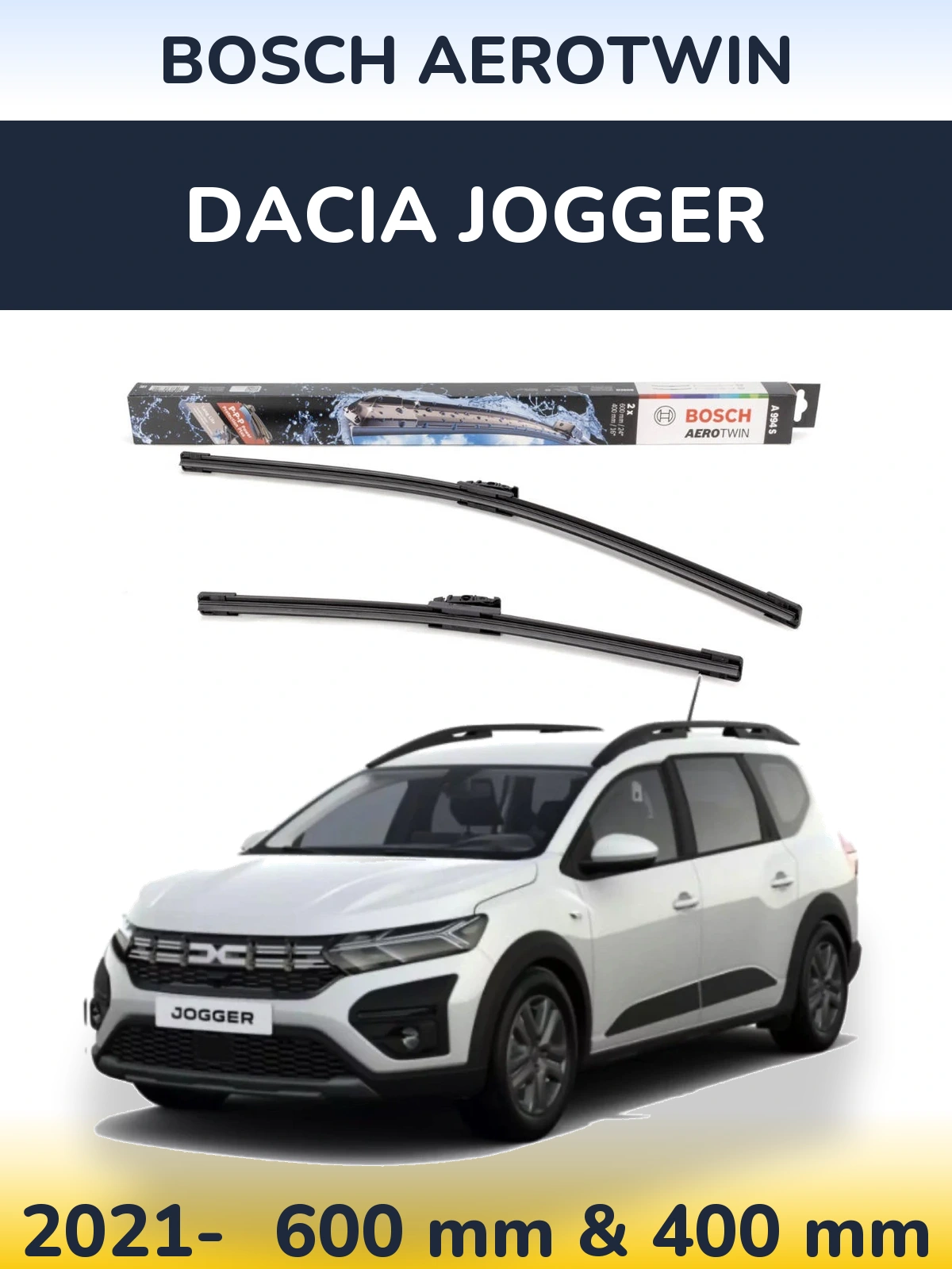 Комплект передніх щіток BOSCH AeroTwin 600 & 400 мм для Dacia Jogger 2021-2026