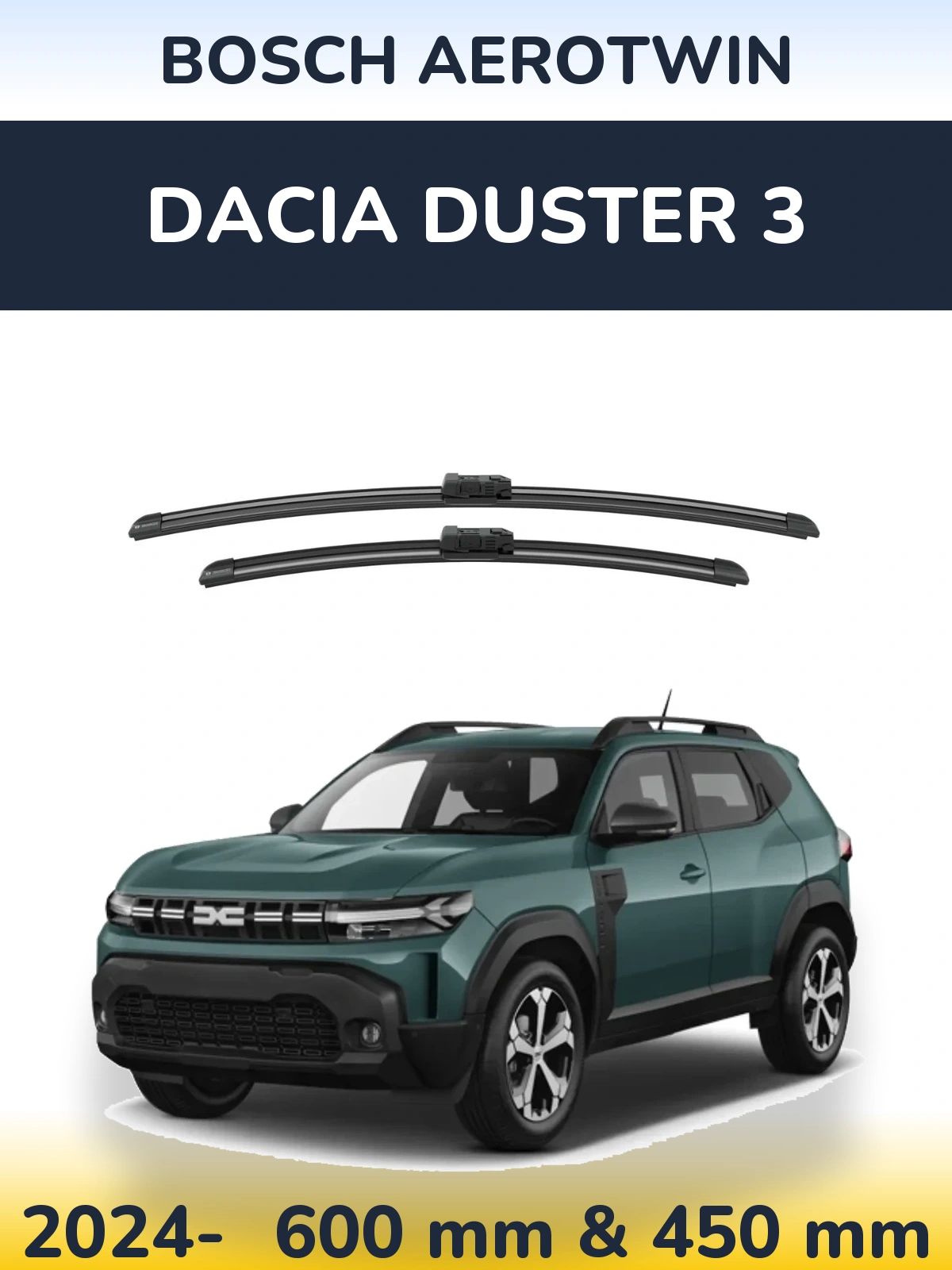 Комплект передніх щіток BOSCH AeroTwin 600 & 450 мм для Dacia Duster 3 2024-2026