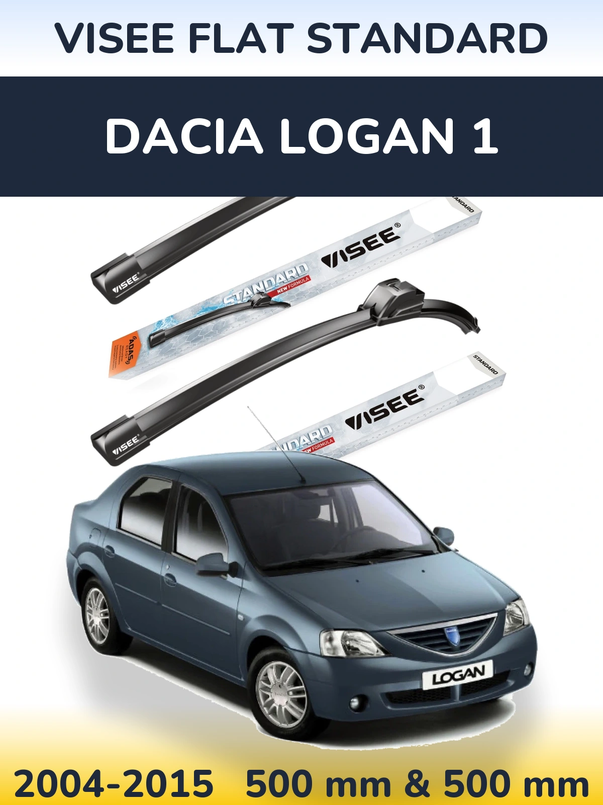 Комплект передних дворников VISEE FLAT STANDARD 500 & 500 мм для Dacia Logan 1 2004-2015