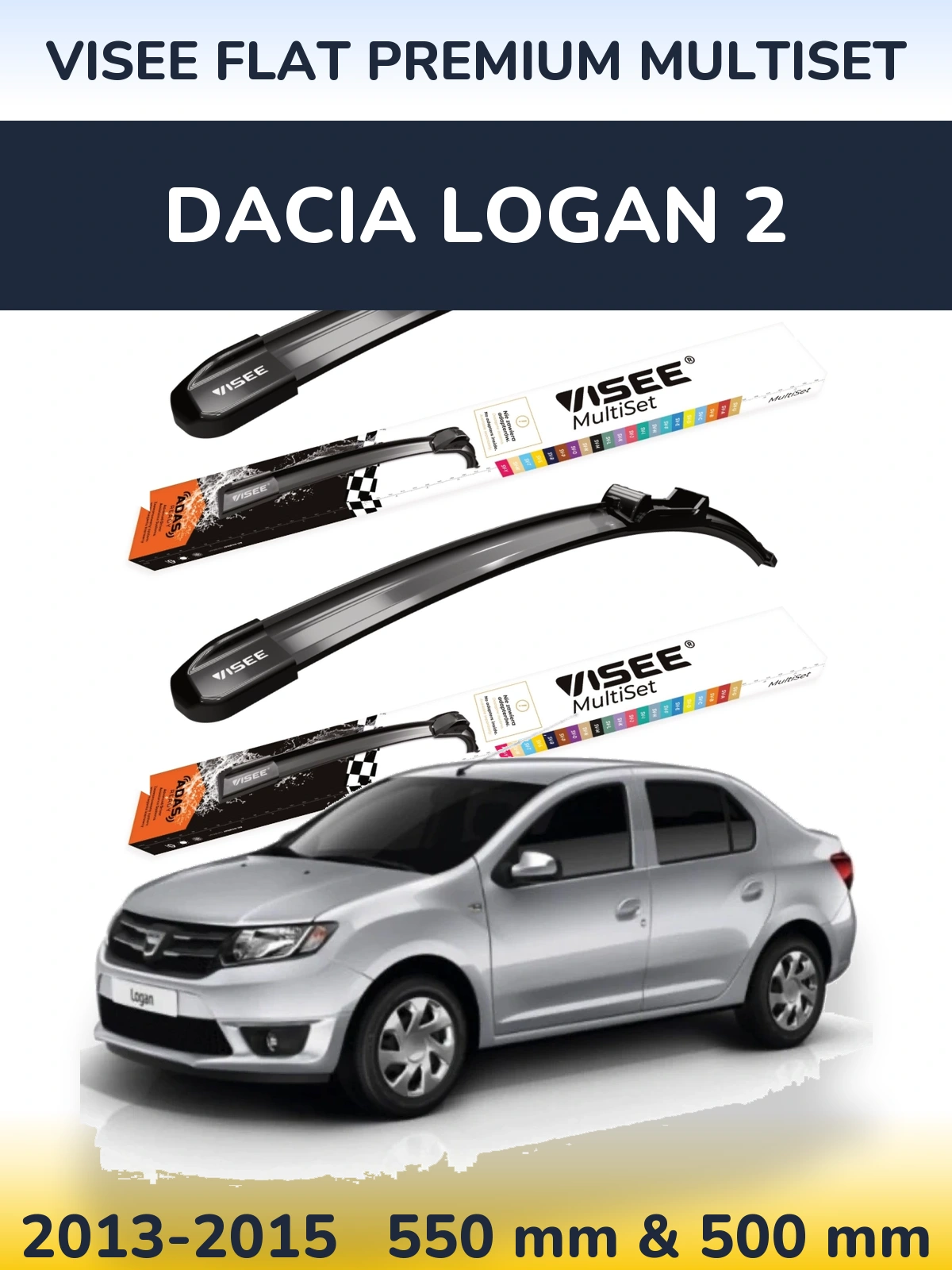 Комплект передніх щіток VISEE FLAT PREMIUM MultiSet 550 & 500 мм для Dacia Logan 2 2013-2015