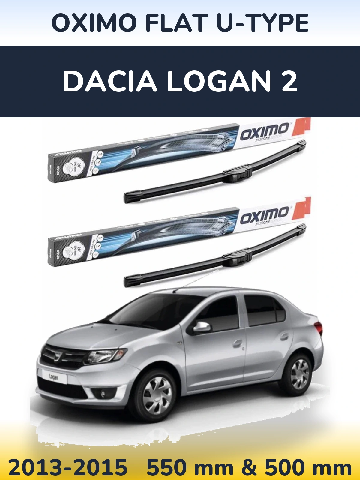 Комплект передних дворников Oximo Flat U-type 550 & 500 мм для Dacia Logan 2 2013-2015