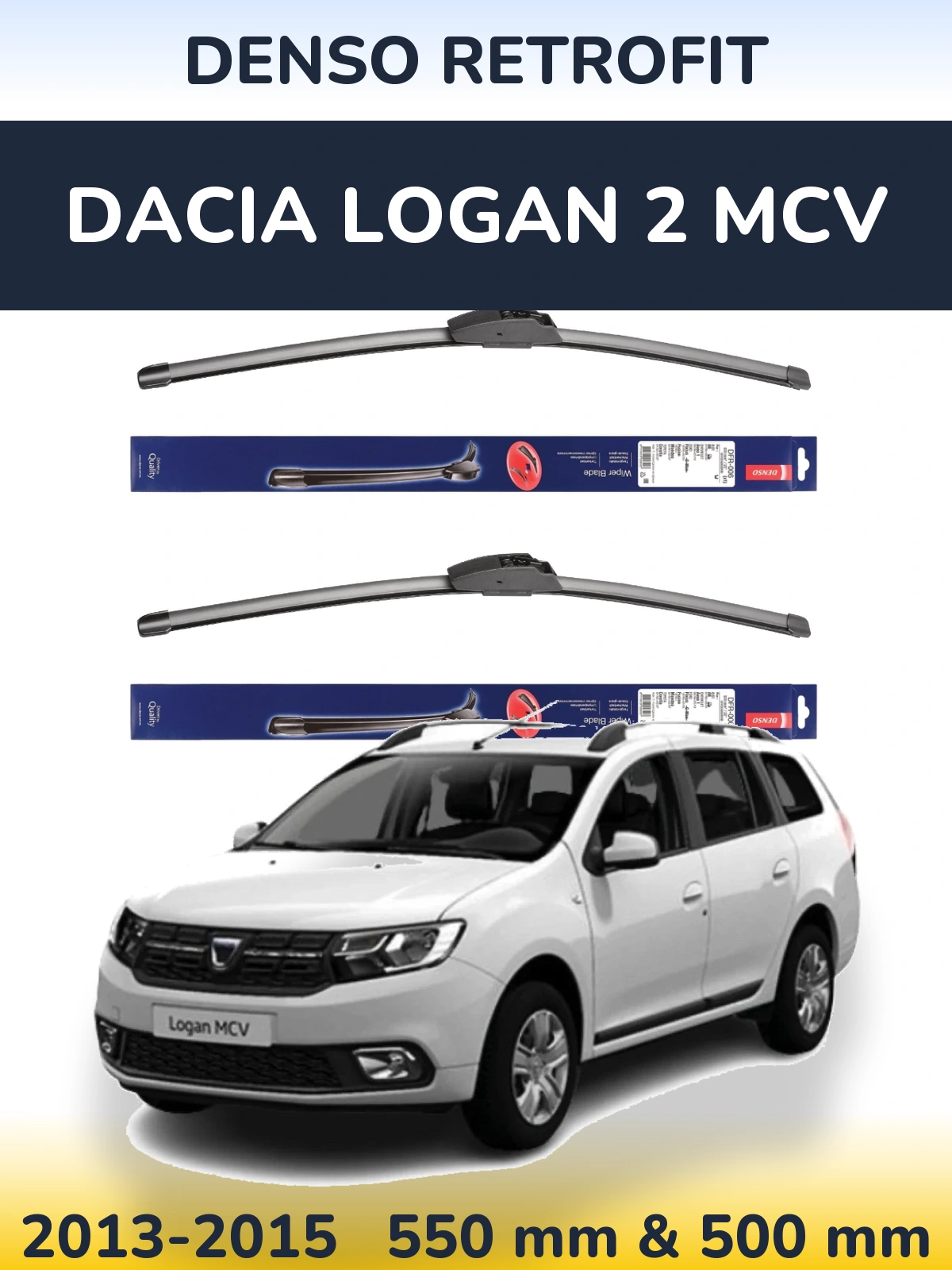 Front wiper blade set Denso Retrofit 550 & 500 mm for Dacia Logan 2 MCV 2013-2015