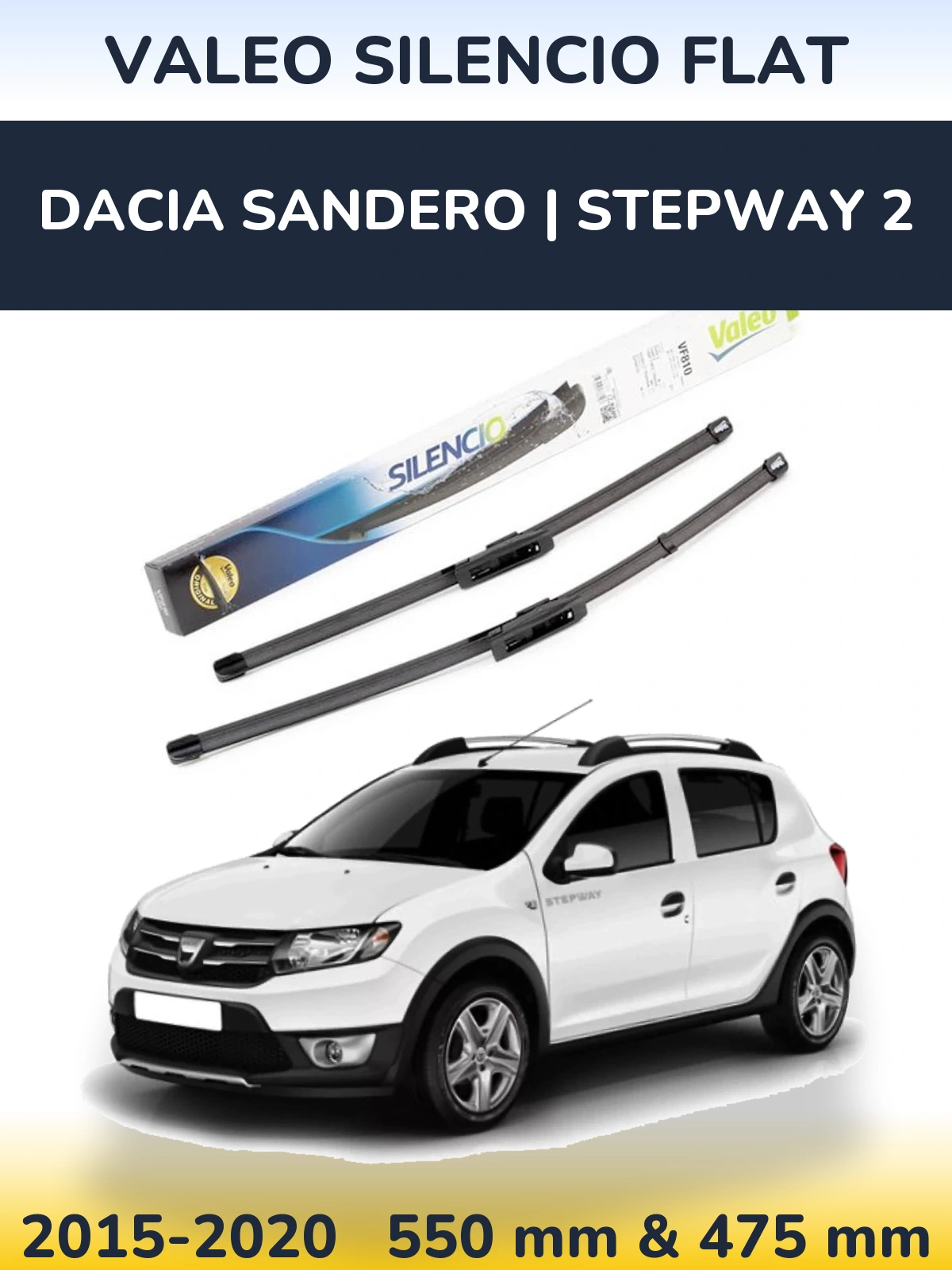 Комплект передних дворников Valeo Silencio Flat 550 & 475 мм для Dacia Sandero | Stepway 2 2015-2020