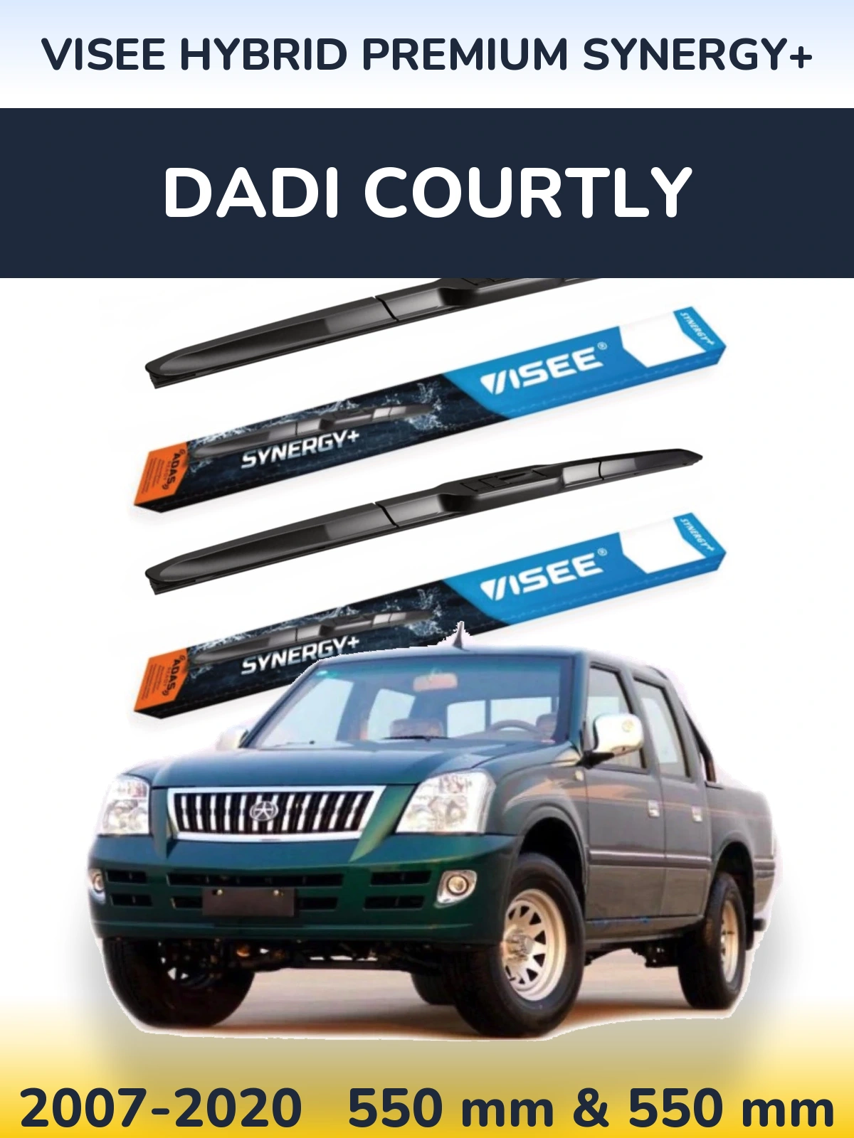 Front wiper blade set VISEE HYBRID PREMIUM SYNERGY+ 550 & 550 mm for Dadi Courtly 2007-2020
