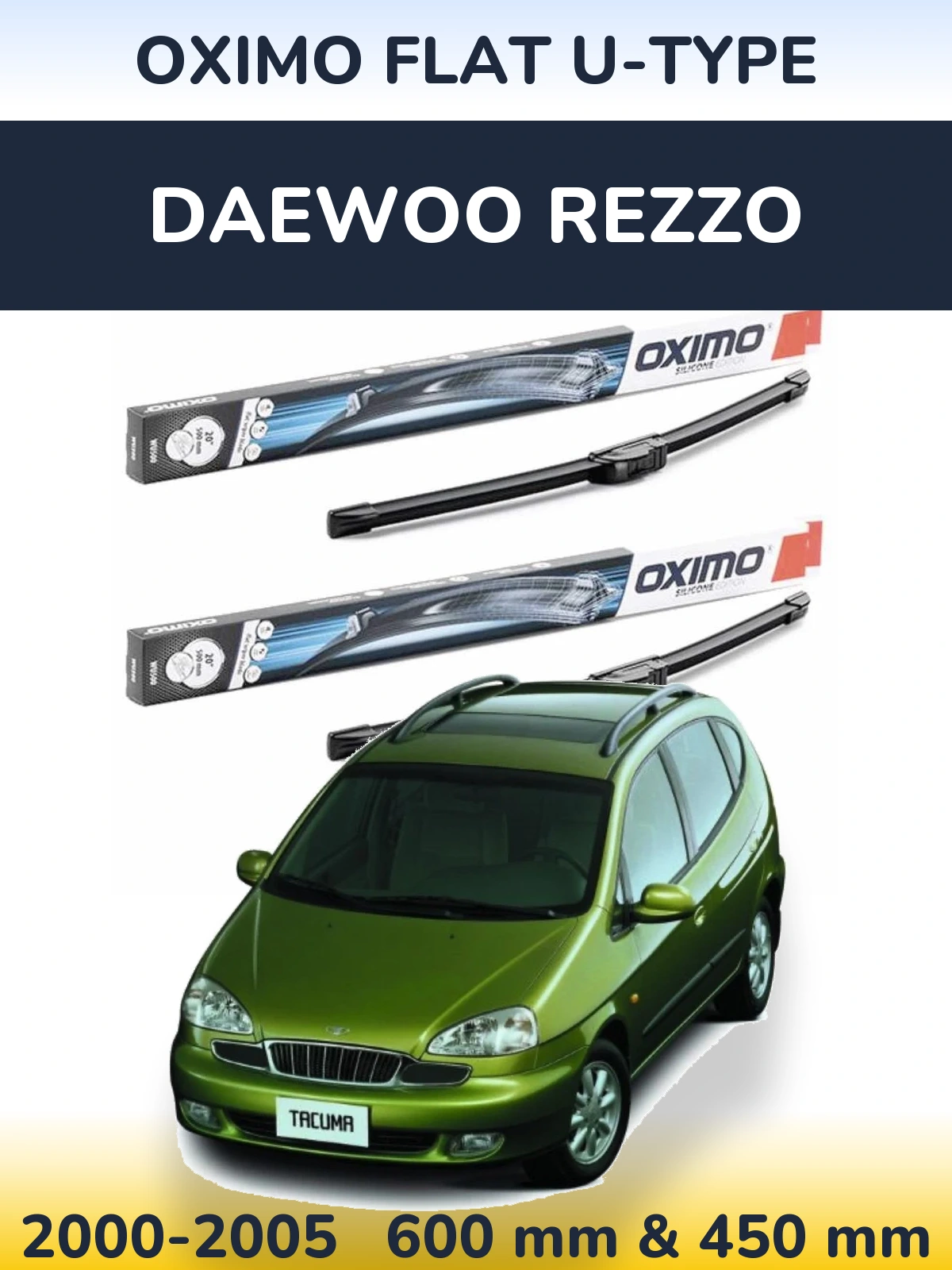 Комплект передних дворников Oximo Flat U-type 600 & 450 мм для Daewoo Rezzo 2000-2005