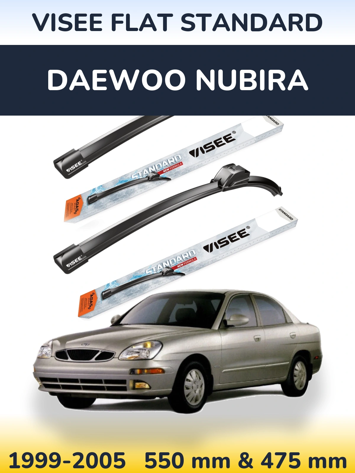 Комплект передних дворников VISEE FLAT STANDARD 550 & 475 мм для Daewoo Nubira 1999-2005
