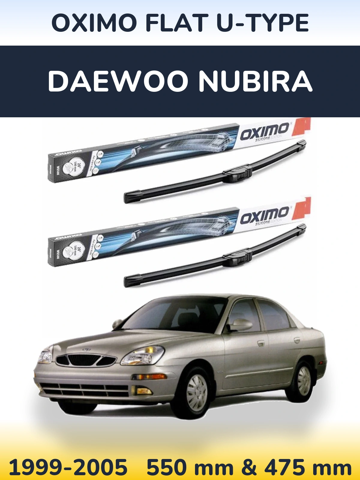 Комплект передних дворников Oximo Flat U-type 550 & 475 мм для Daewoo Nubira 1999-2005