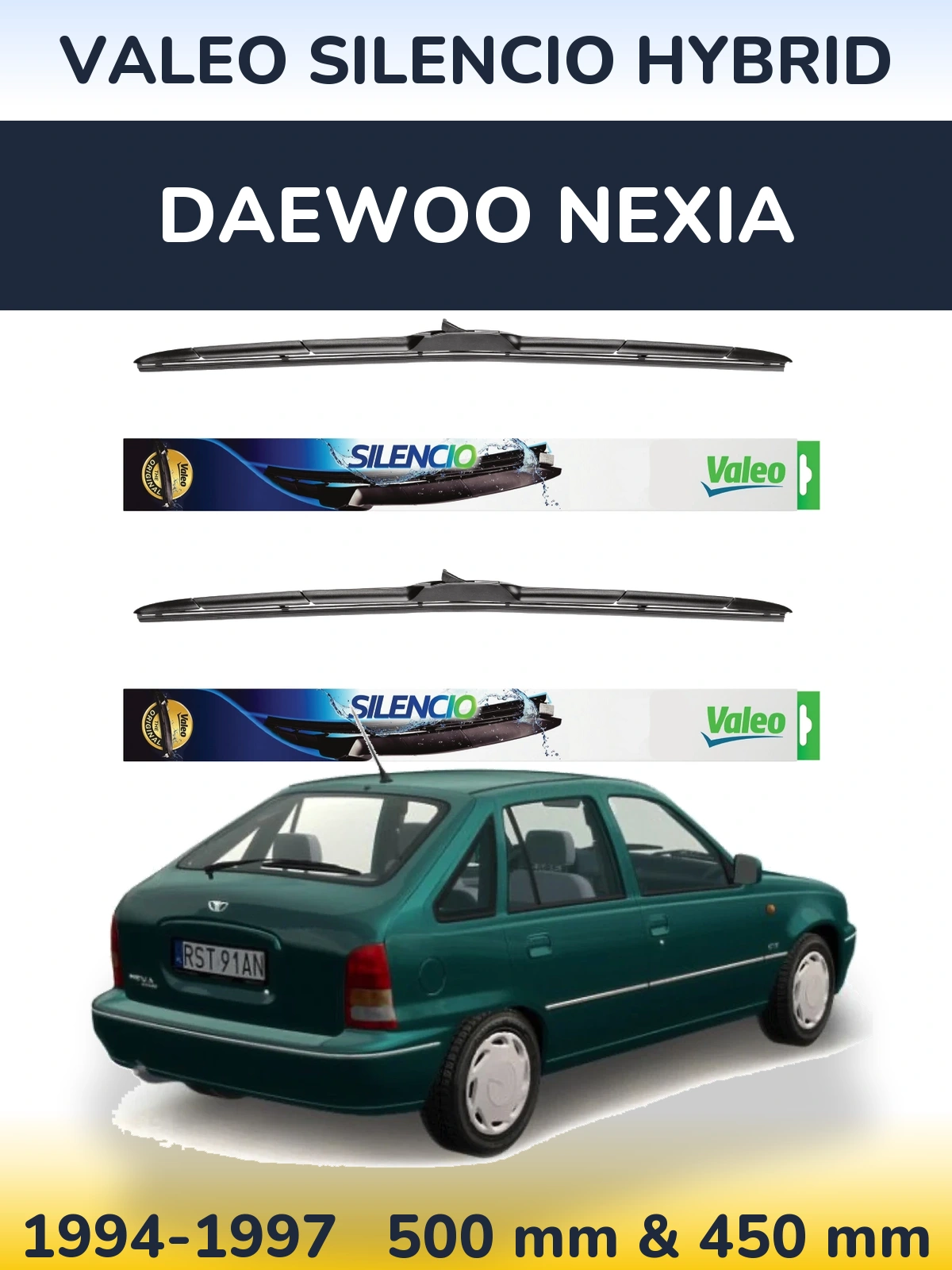 Комплект передних дворников Valeo Silencio Hybrid 500 & 450 мм для Daewoo Nexia 1994-1997