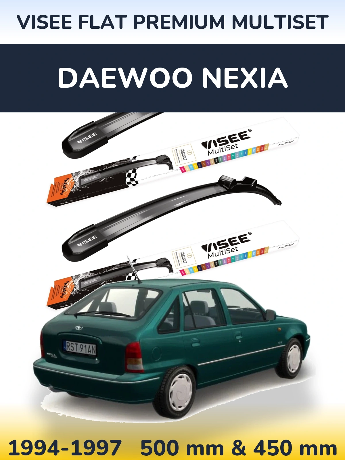 Torkarblad VISEE FLAT PREMIUM MultiSet för Daewoo Nexia