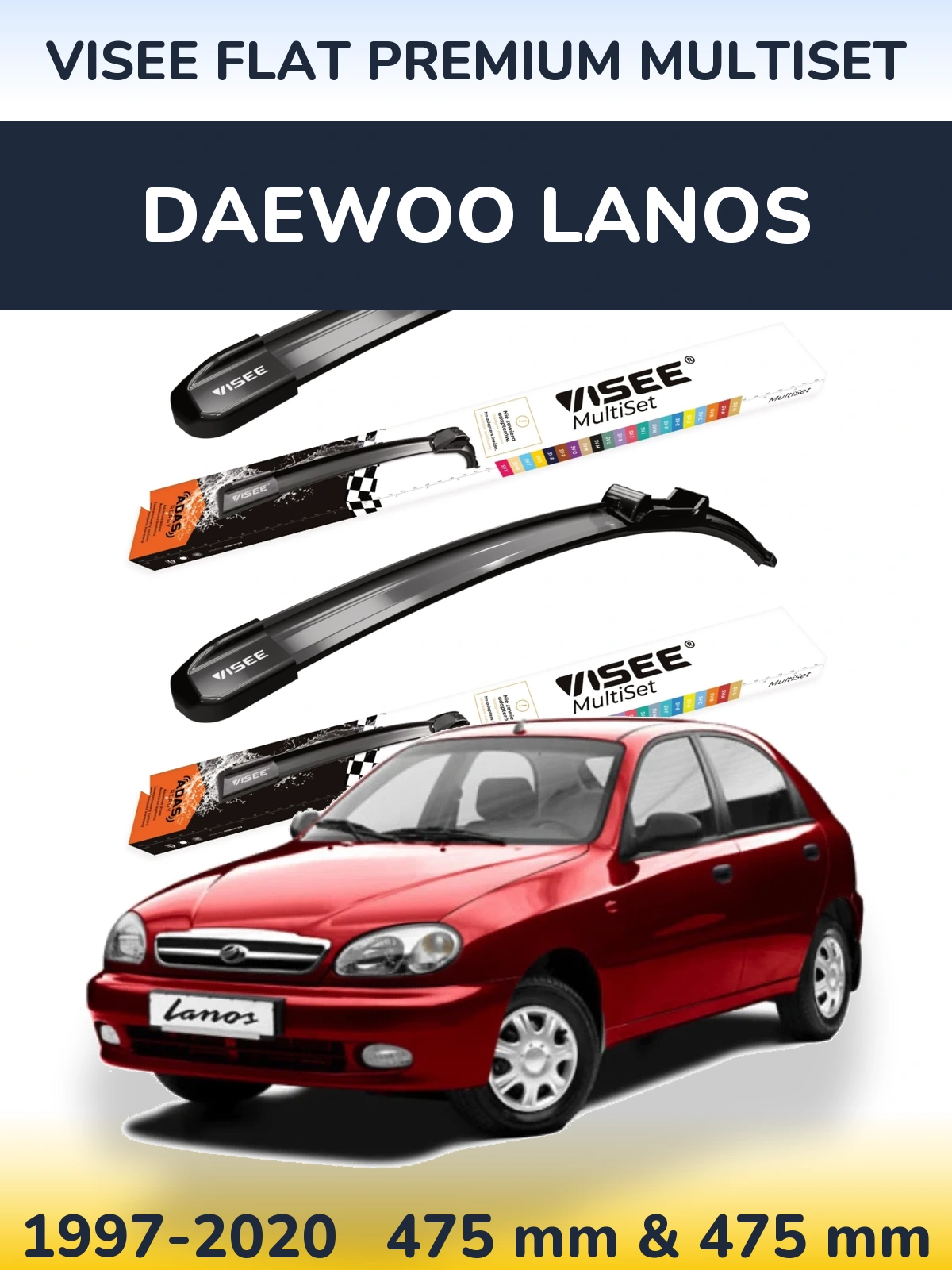 Torkarblad VISEE FLAT PREMIUM MultiSet för Daewoo Lanos