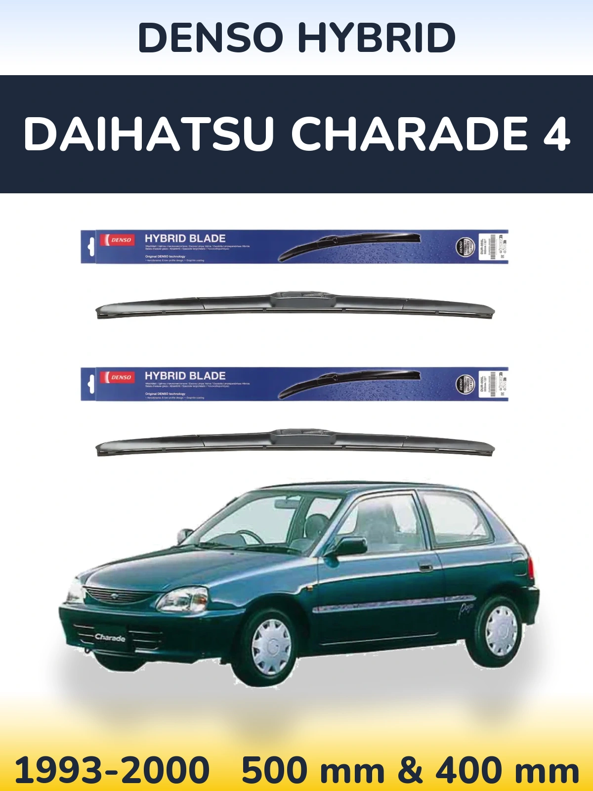 Комплект передних дворников Denso Hybrid 500 & 400 мм для Daihatsu Charade 4 1993-2000