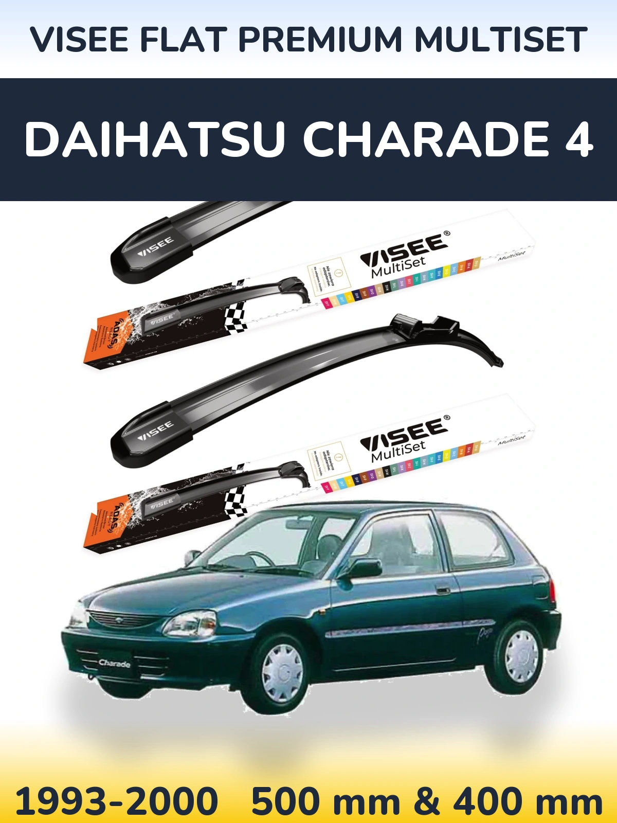 Комплект передніх щіток VISEE FLAT PREMIUM MultiSet 500 & 400 мм для Daihatsu Charade 4 1993-2000